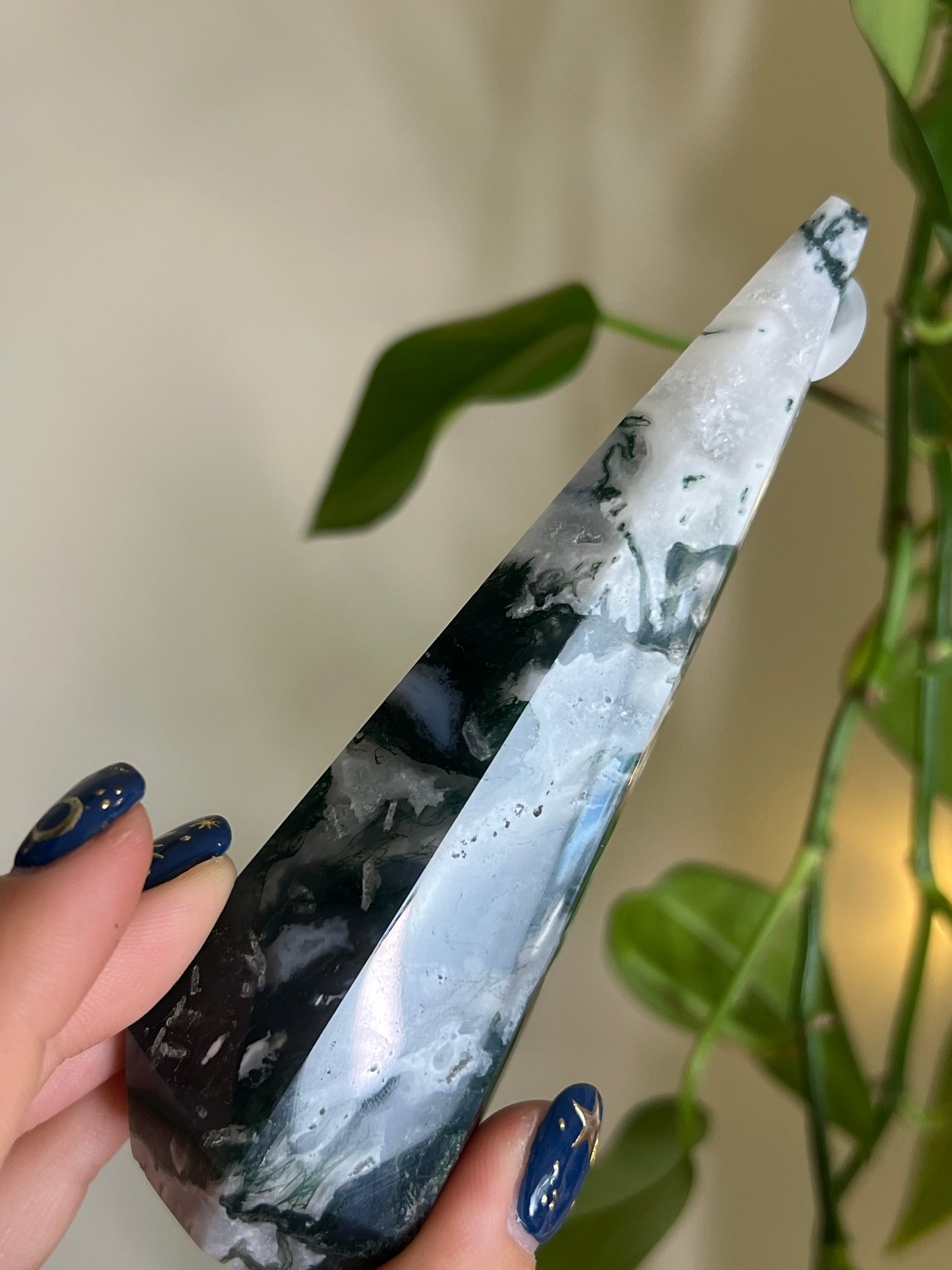 Moss Agate Faceted Tower - U
