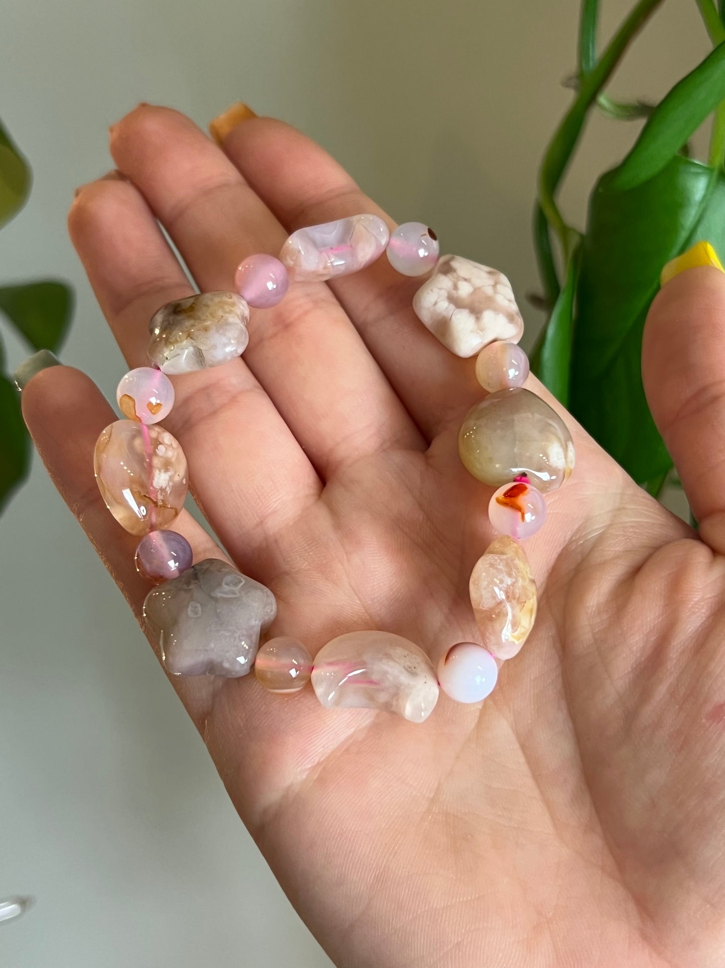 Flower Agate Moon Star and Heart Bracelet