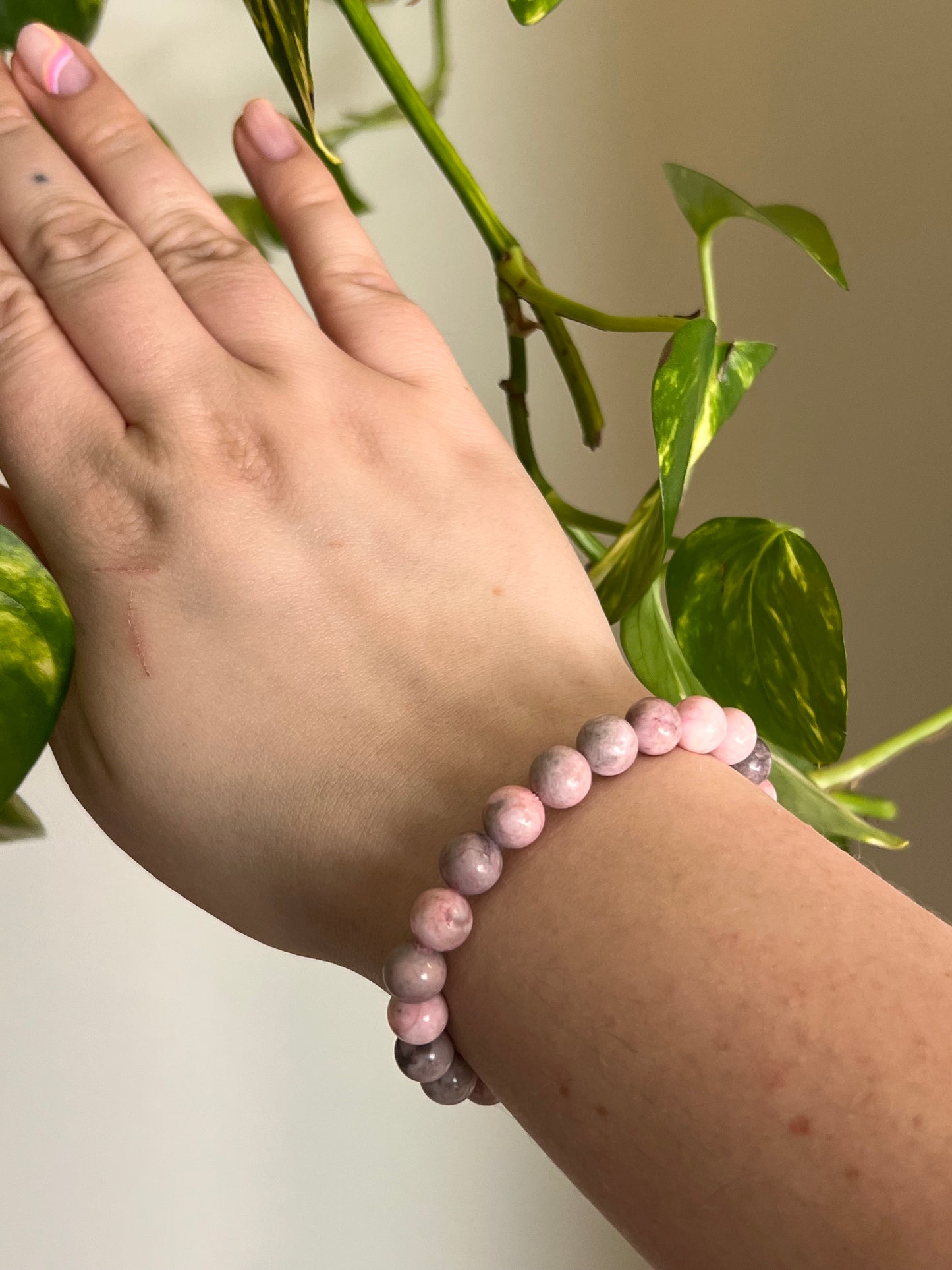 8mm Pink Zebra Jasper Bracelet