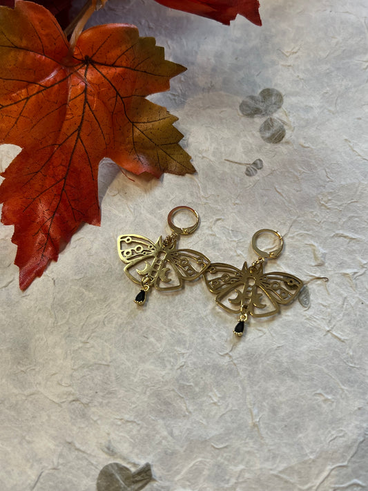 Black Onyx Moth Earrings