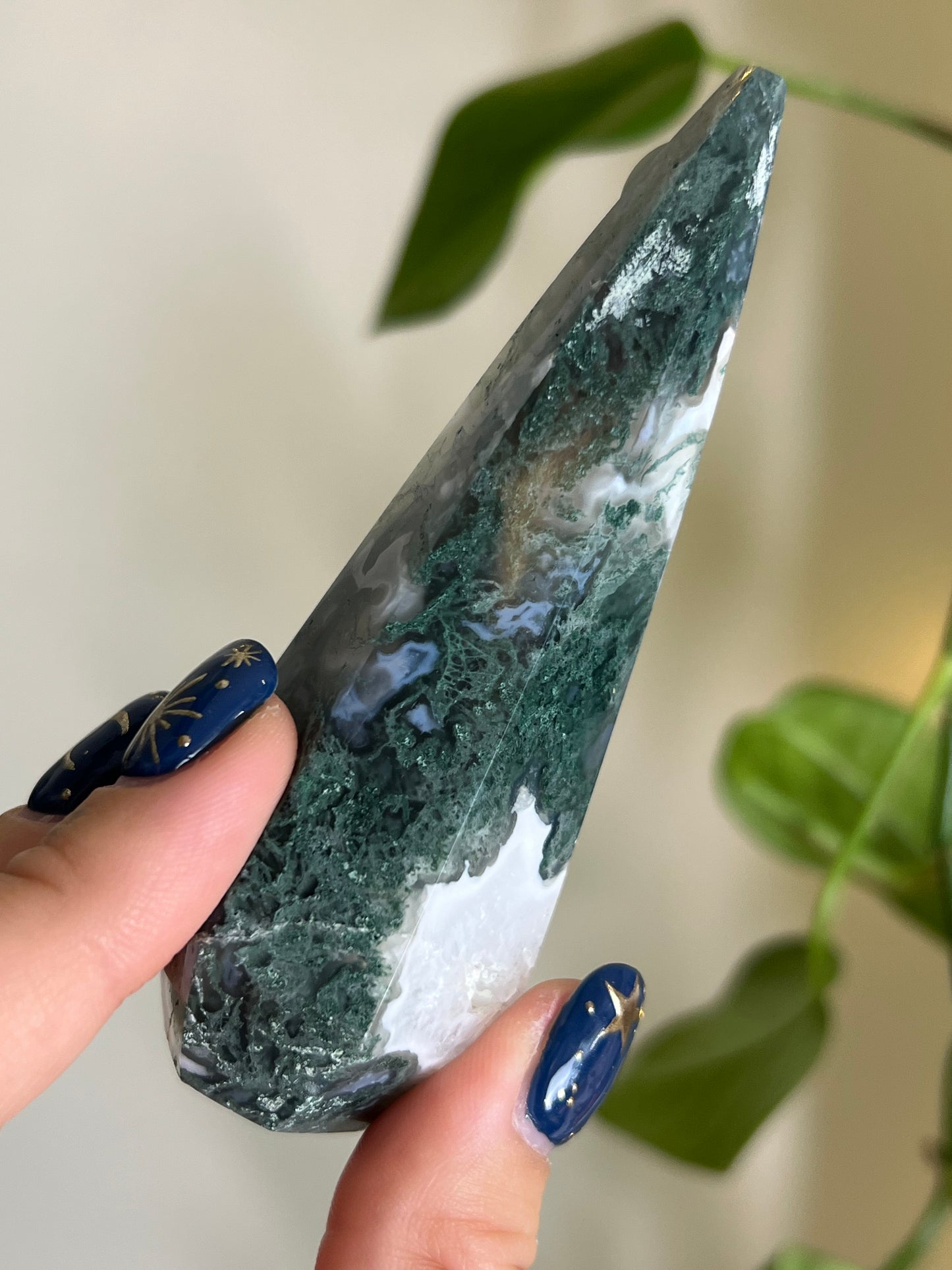 Moss Agate Faceted Tower - Q