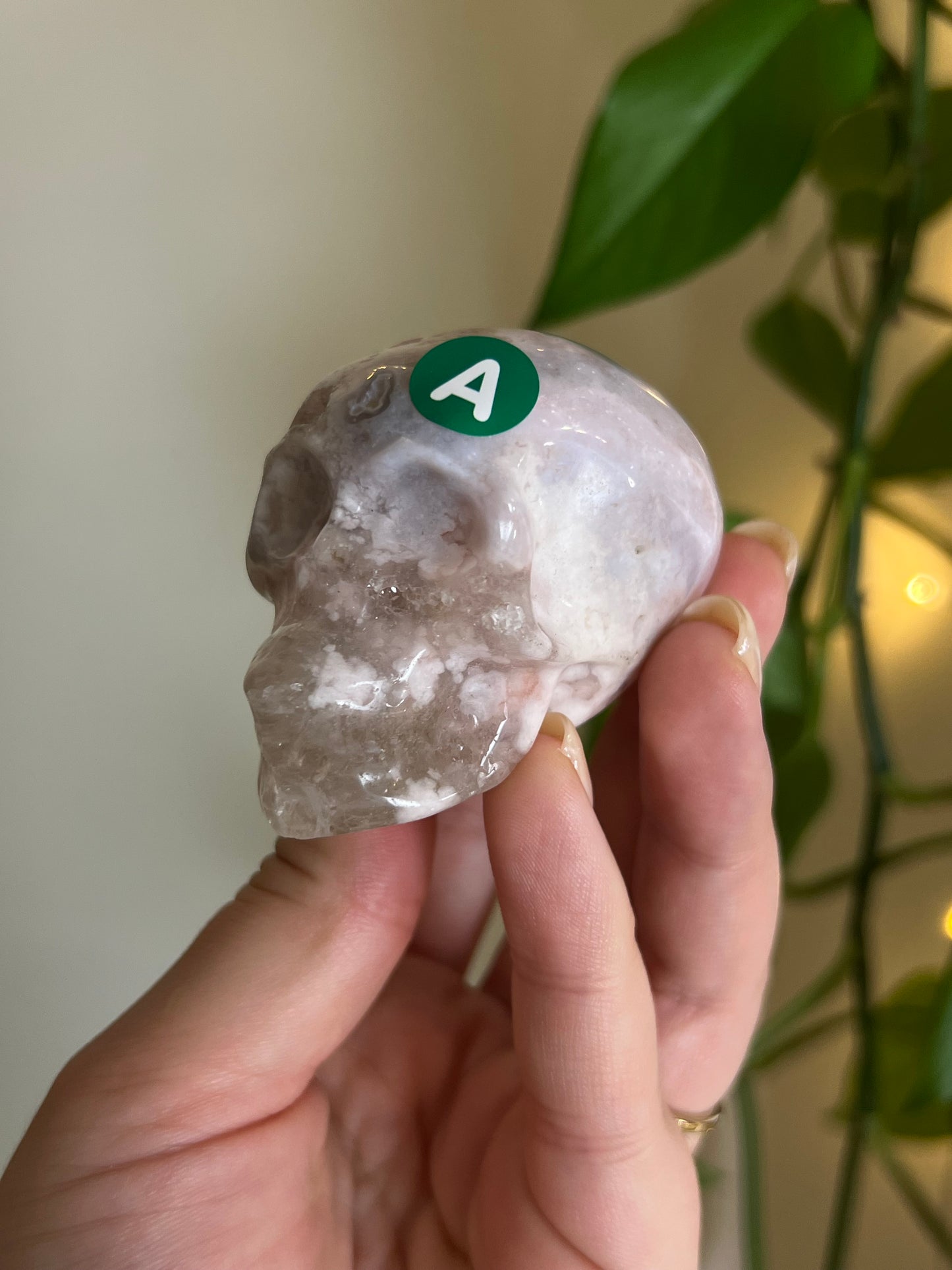 *Imperfect* Pink Amethyst x Flower Agate Skull - A