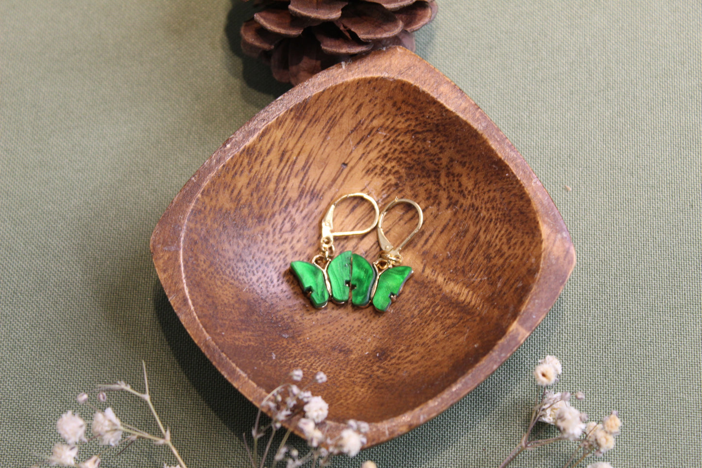 Forest Green Butterfly Earrings