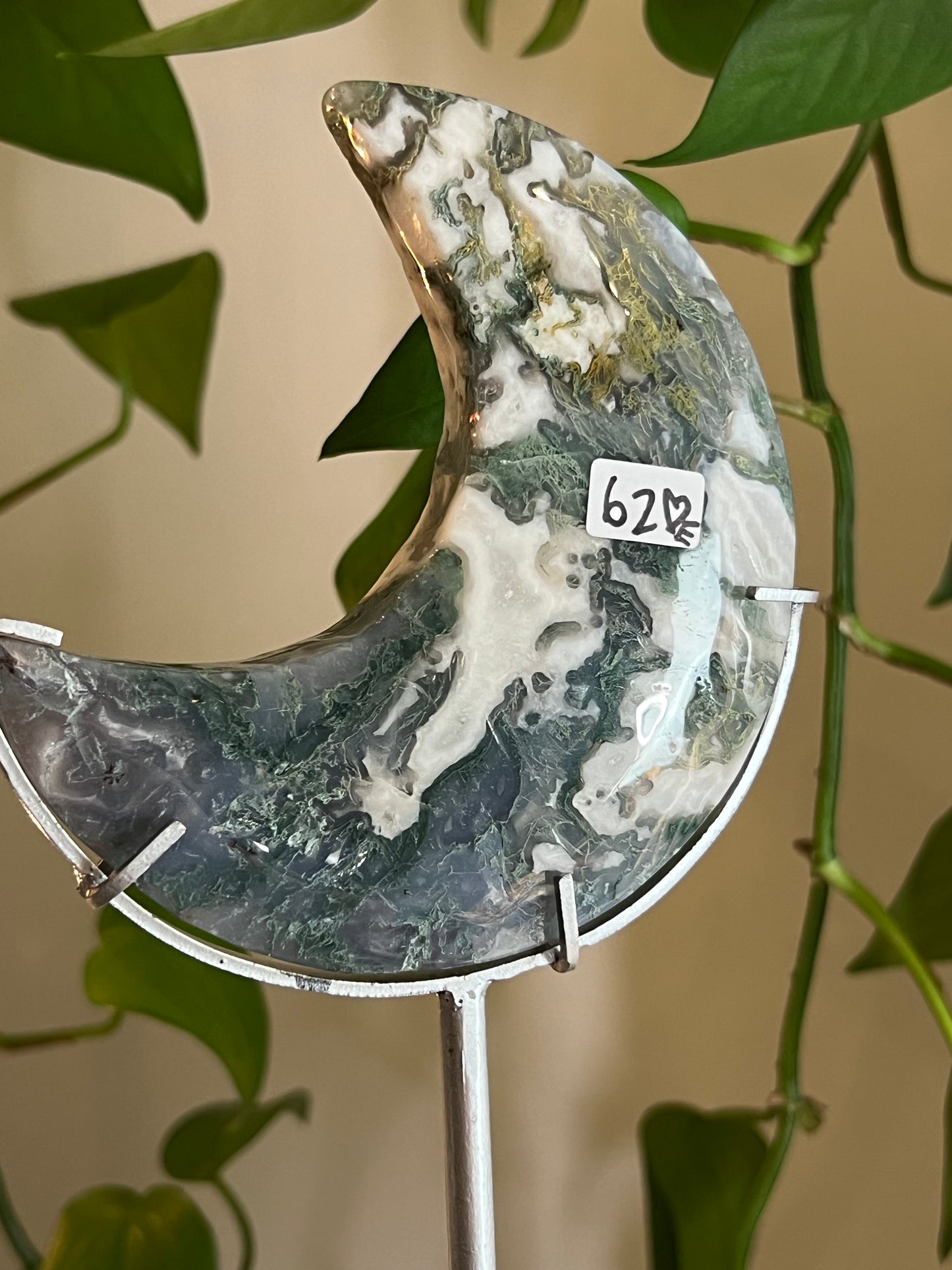 Moss Agate Moon Stand - E
