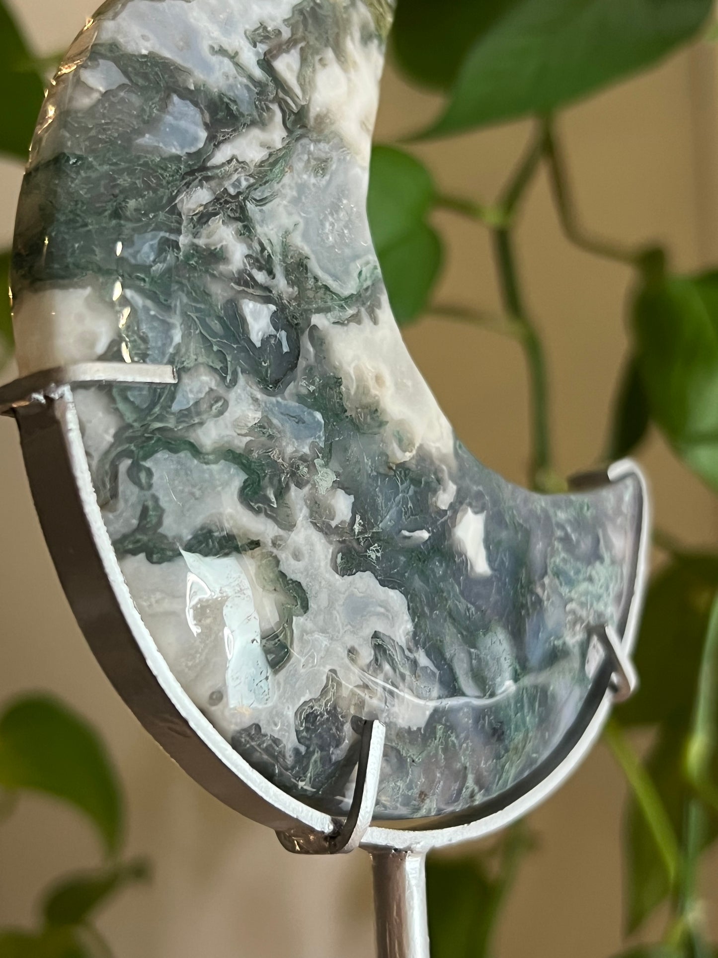 Moss Agate Moon Stand - E