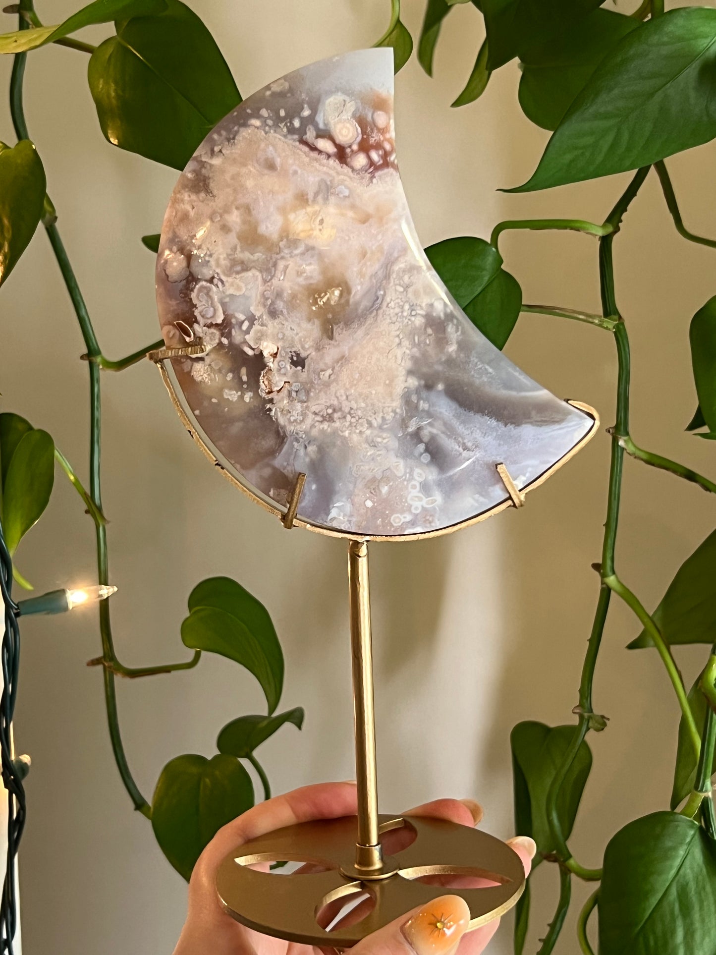 Flower Agate Moon Stand - A