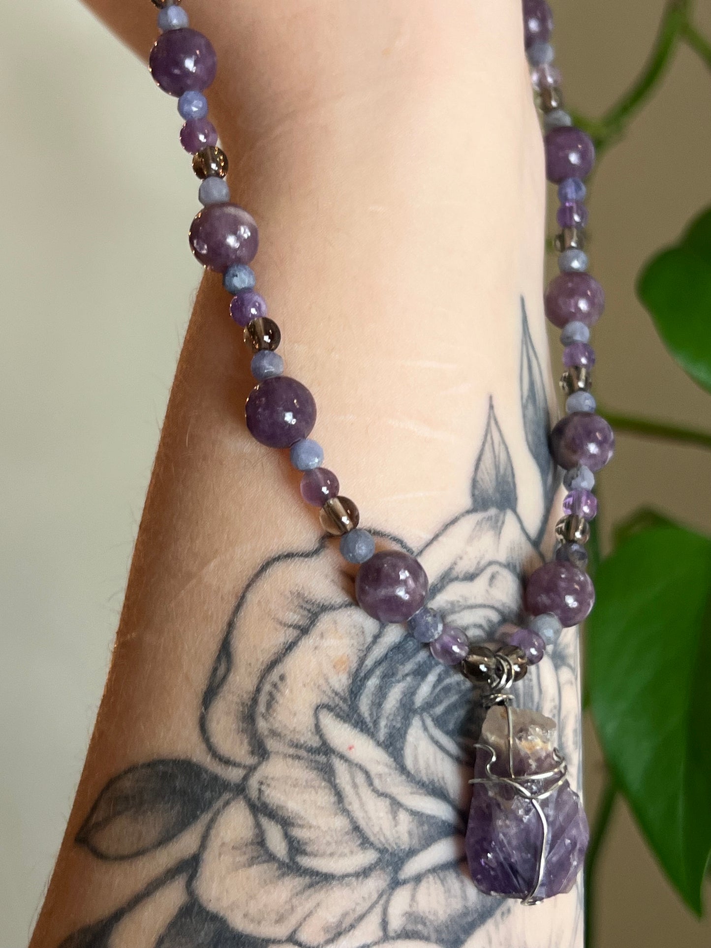 Amethyst, Iolite, Smoky Quartz and Lepidolite Necklace