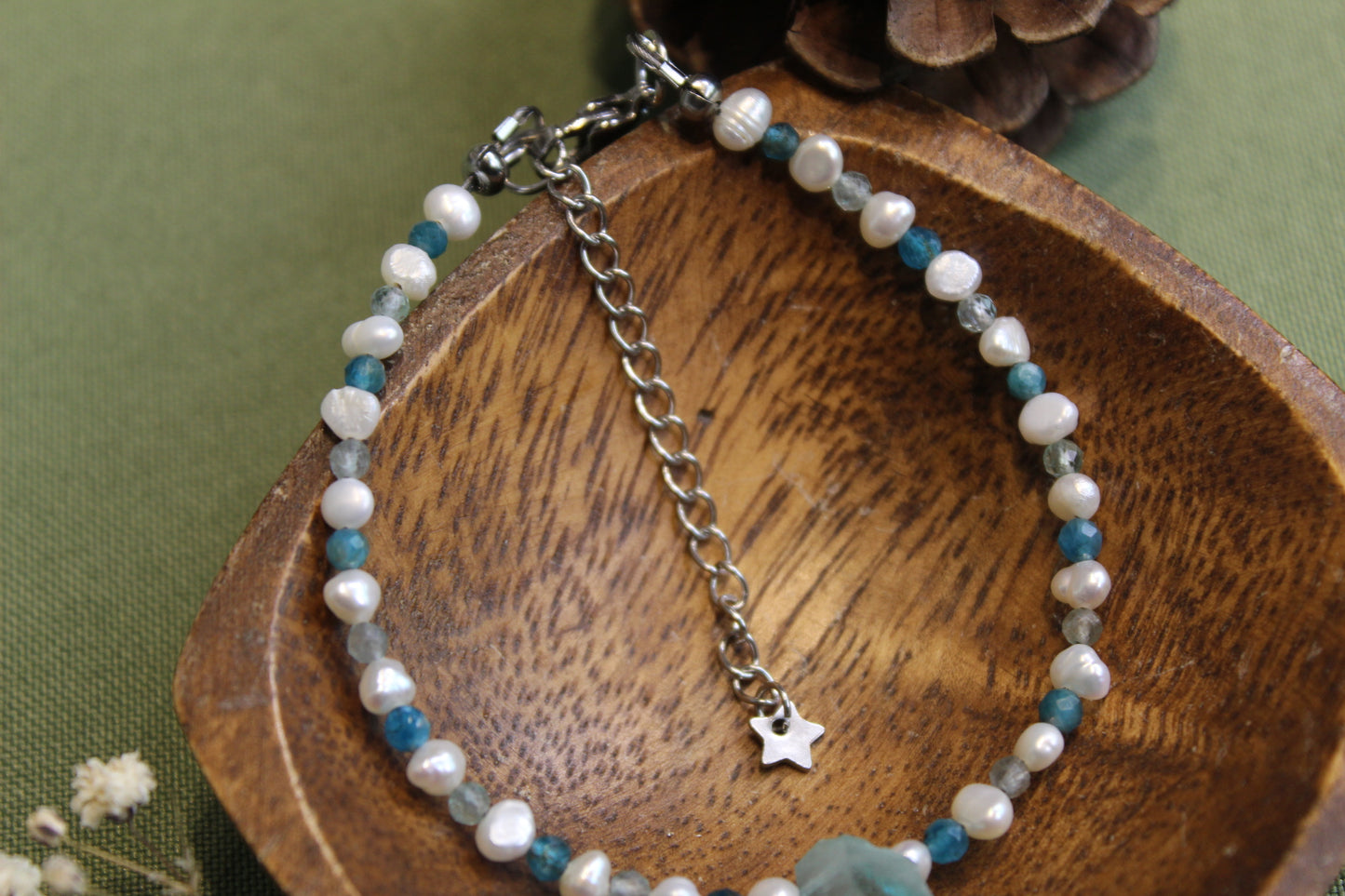 Aura Quartz, Apatite & Pearl Bracelet