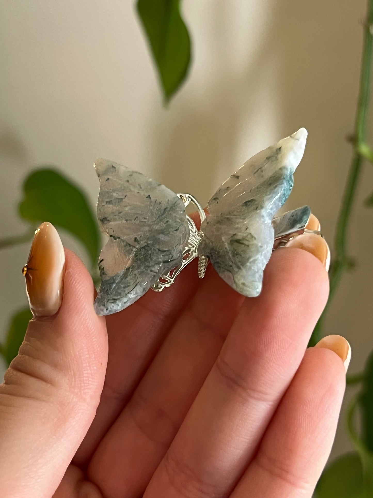 Moss Agate Butterfly Hair Clip