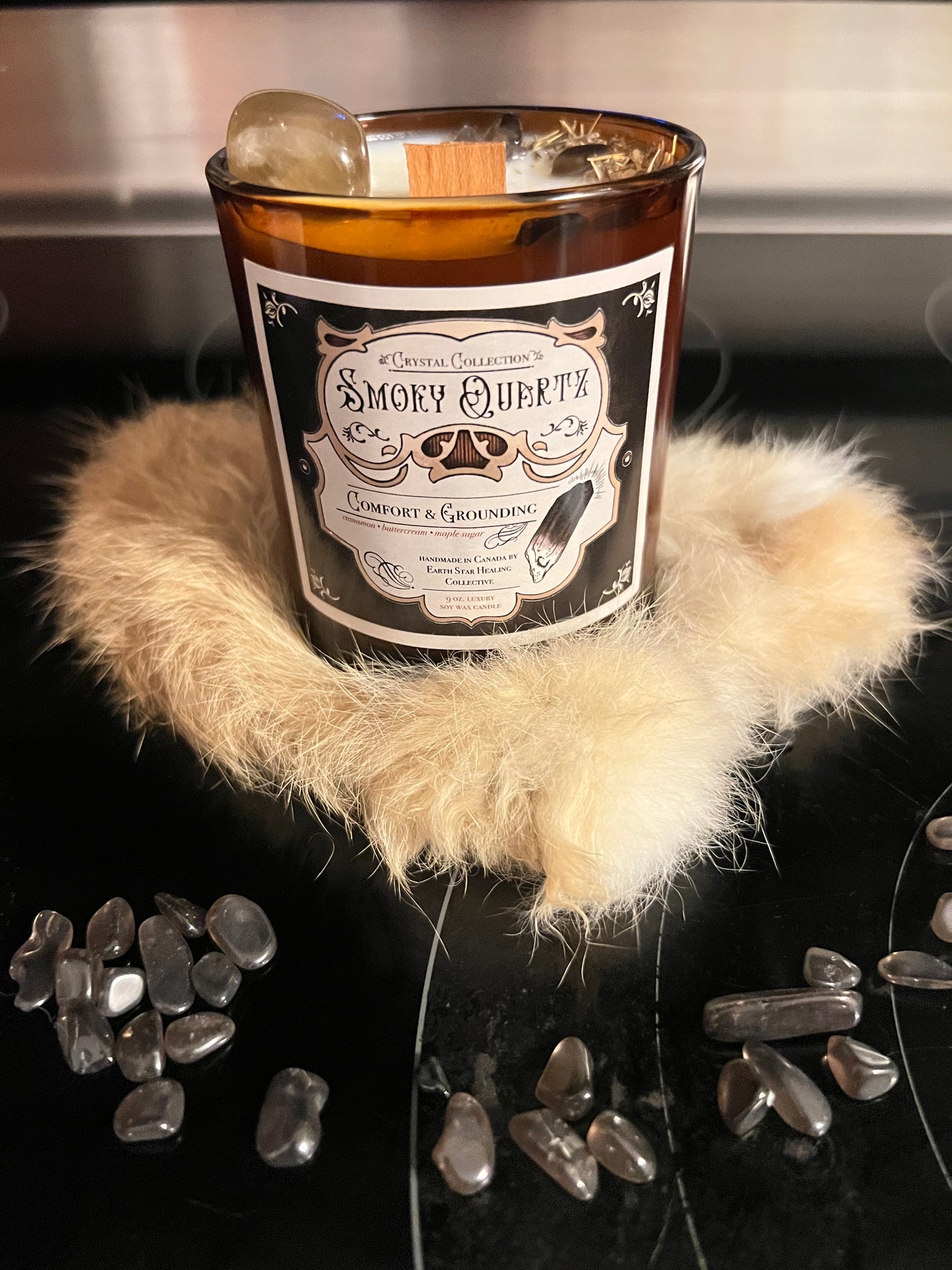 Smoky Quartz - Comfort + Grounding | Luxury Crystal Candle