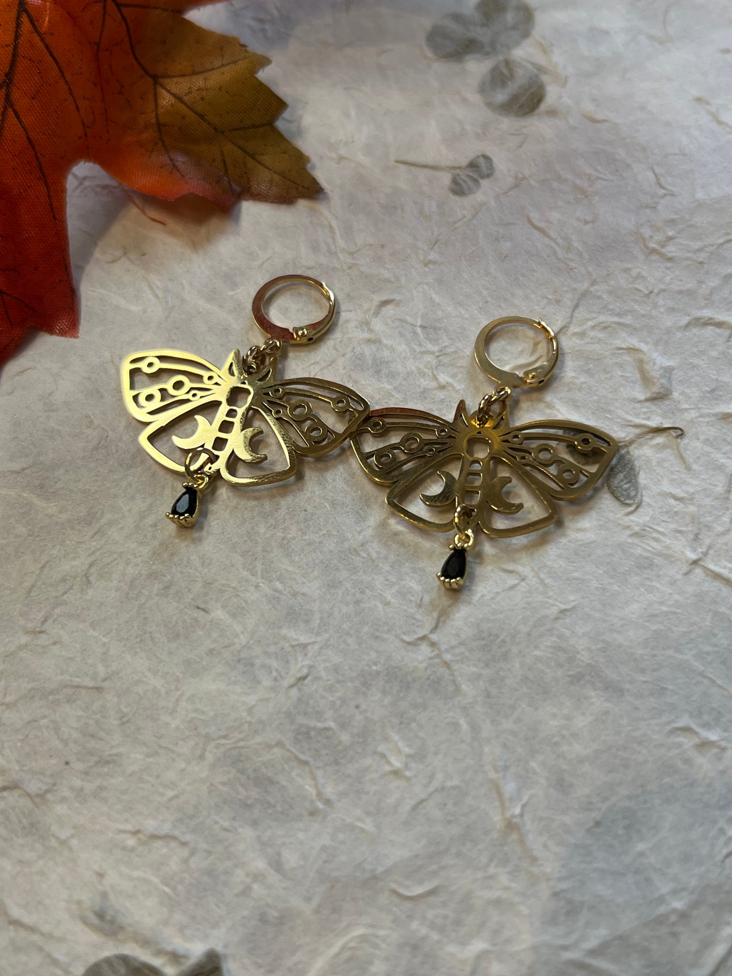 Black Onyx Moth Earrings