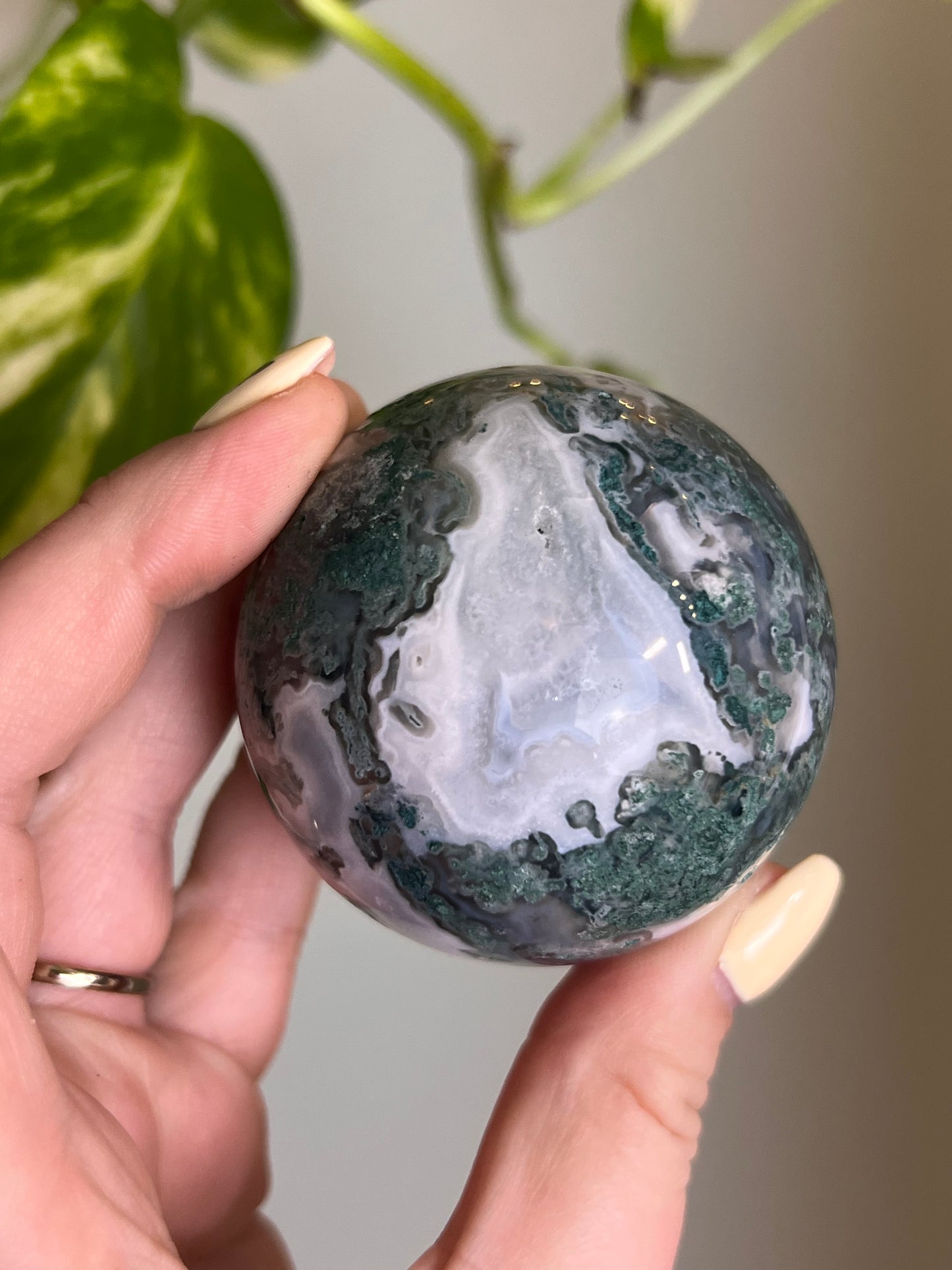 Moss Agate Druzy Sphere - A