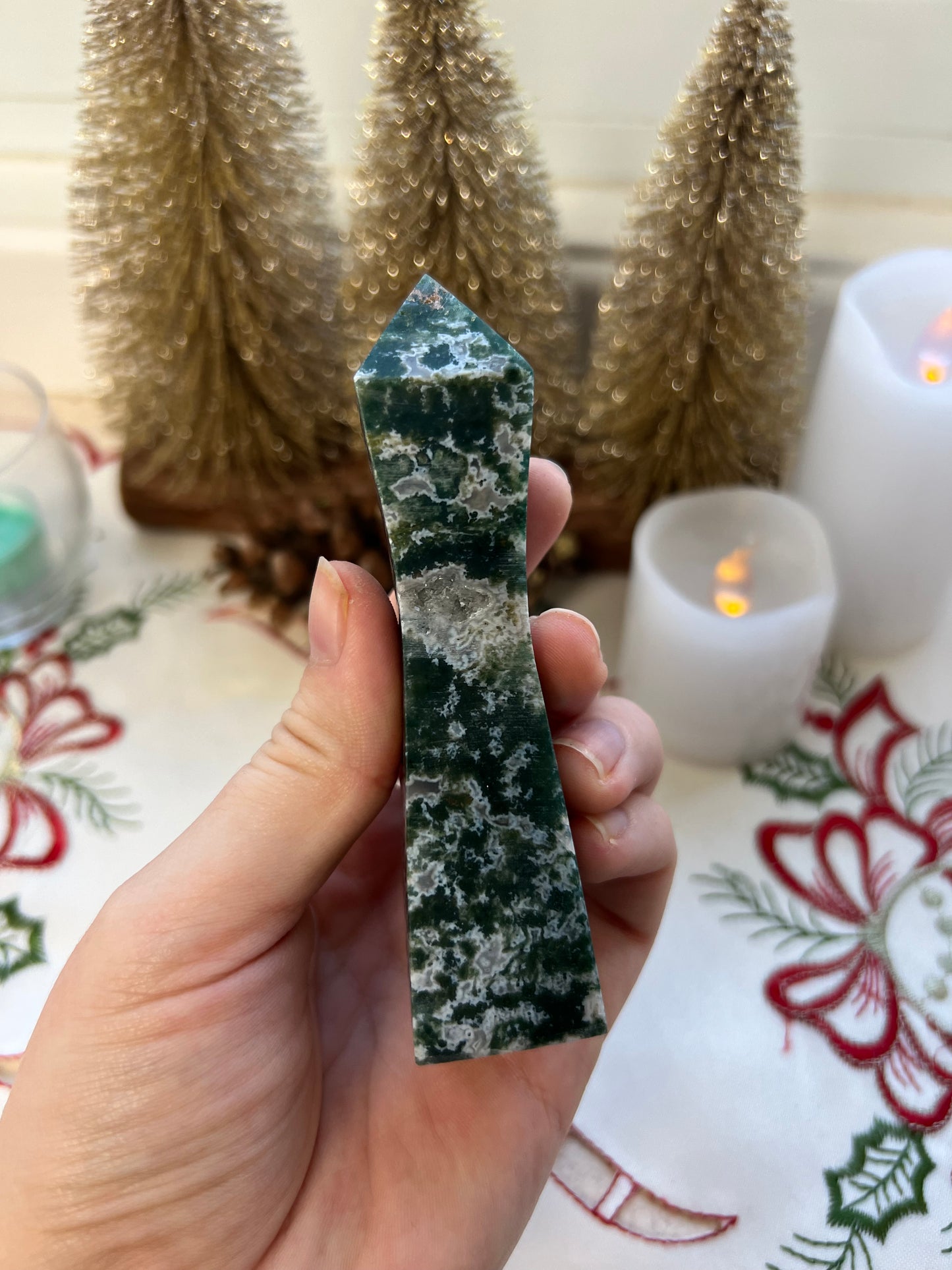 Druzy Moss Agate Tower