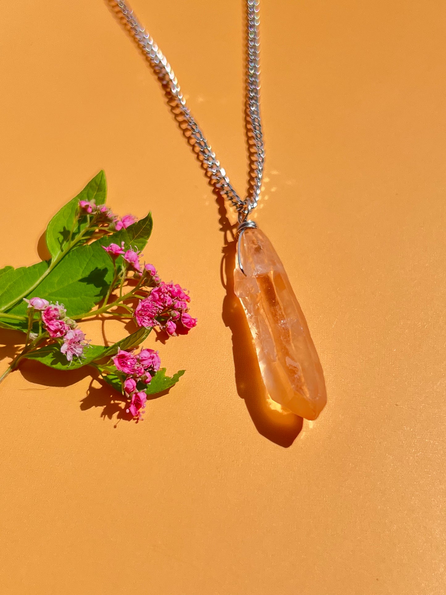 Tangerine Quartz Point Silver Necklace - B