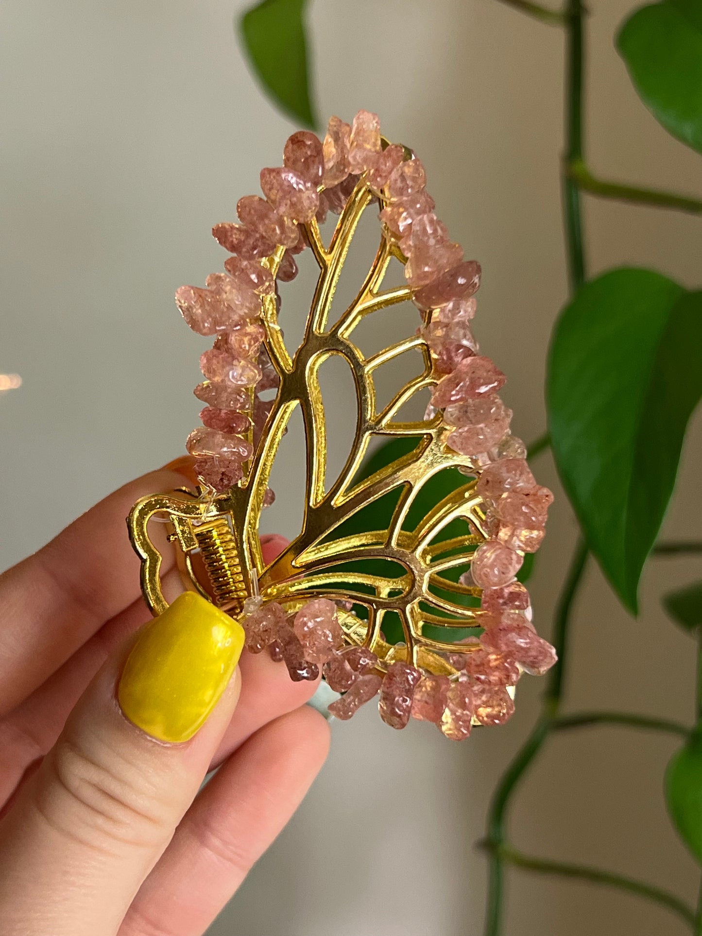 Strawberry Quartz Fairy Claw Clip - Gold