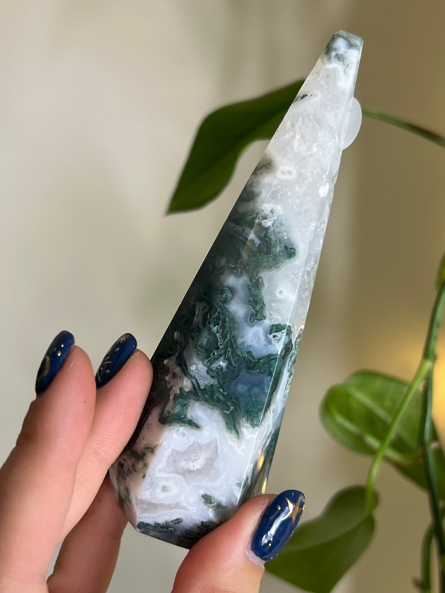 Moss Agate Faceted Tower - i