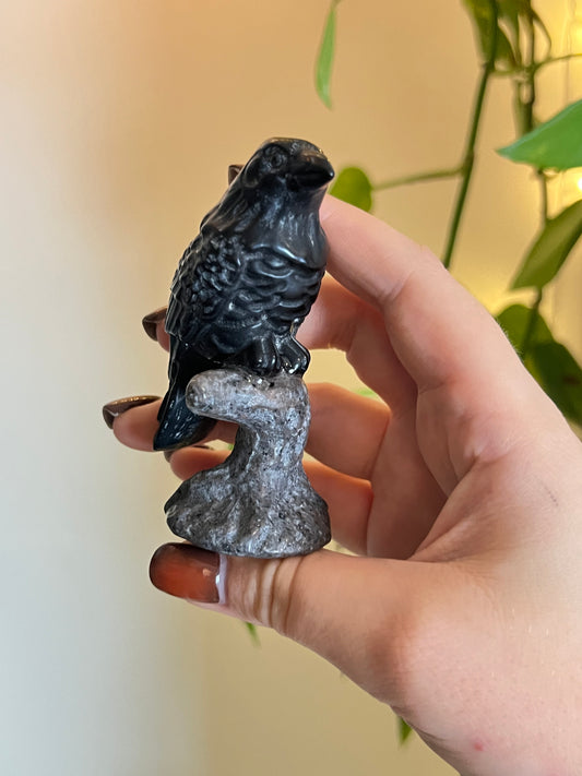 Black Obsidian Raven on Yooperlite Tree