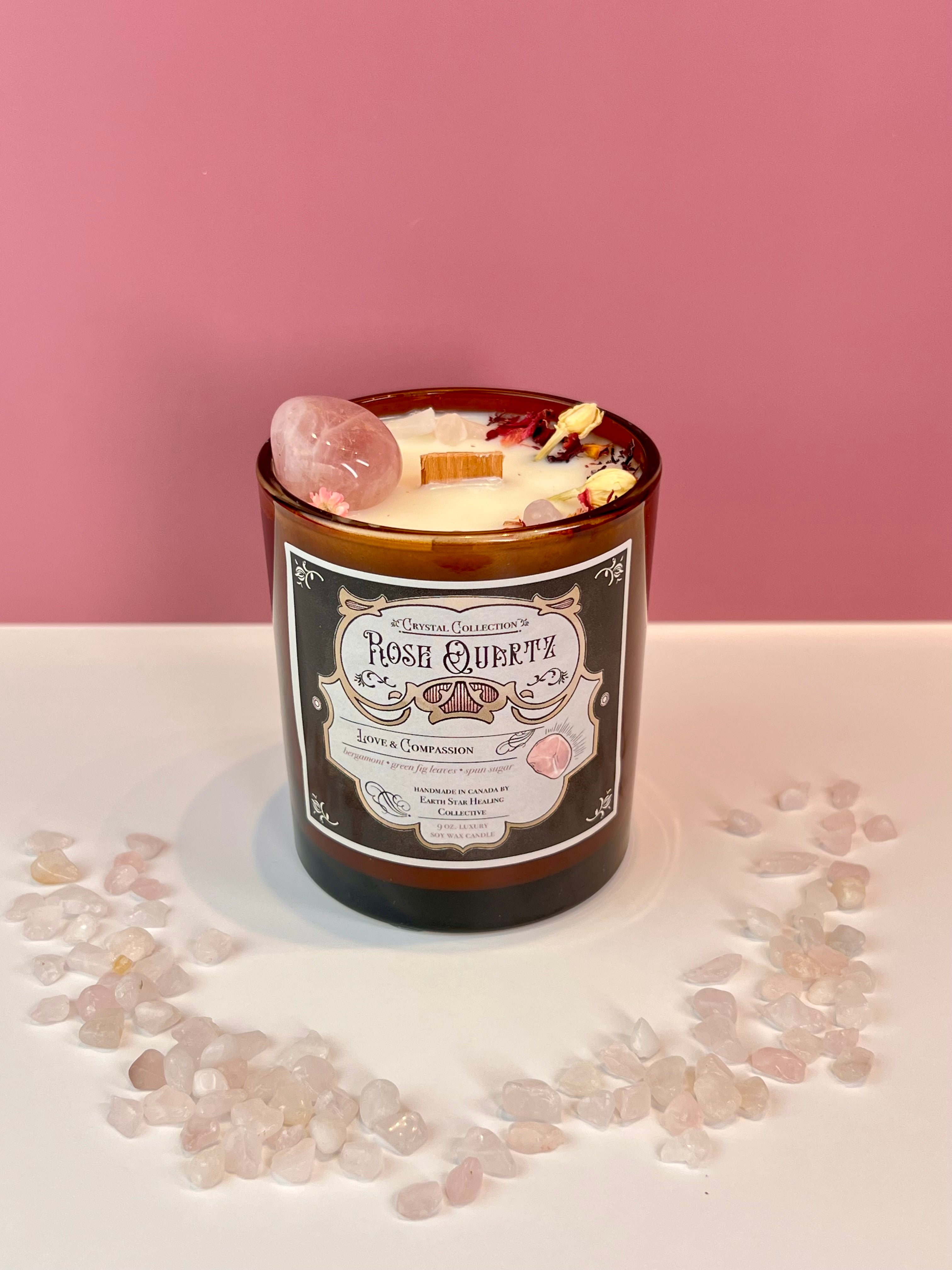 Rose Quartz - Love + Compassion | Luxury Crystal Candle – Earth