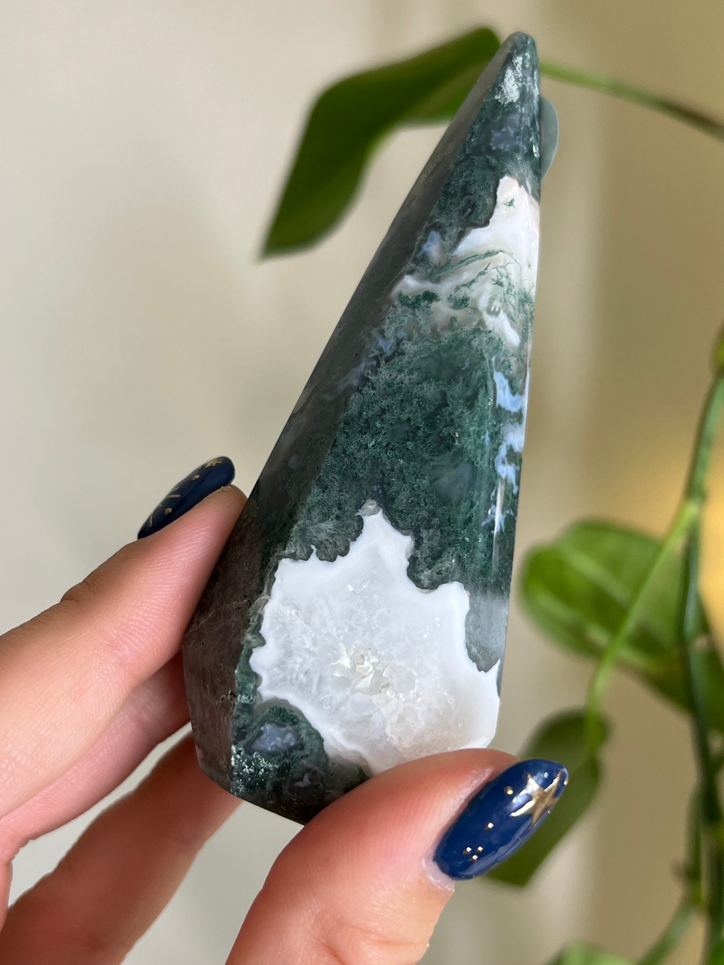 Moss Agate Faceted Tower - Q