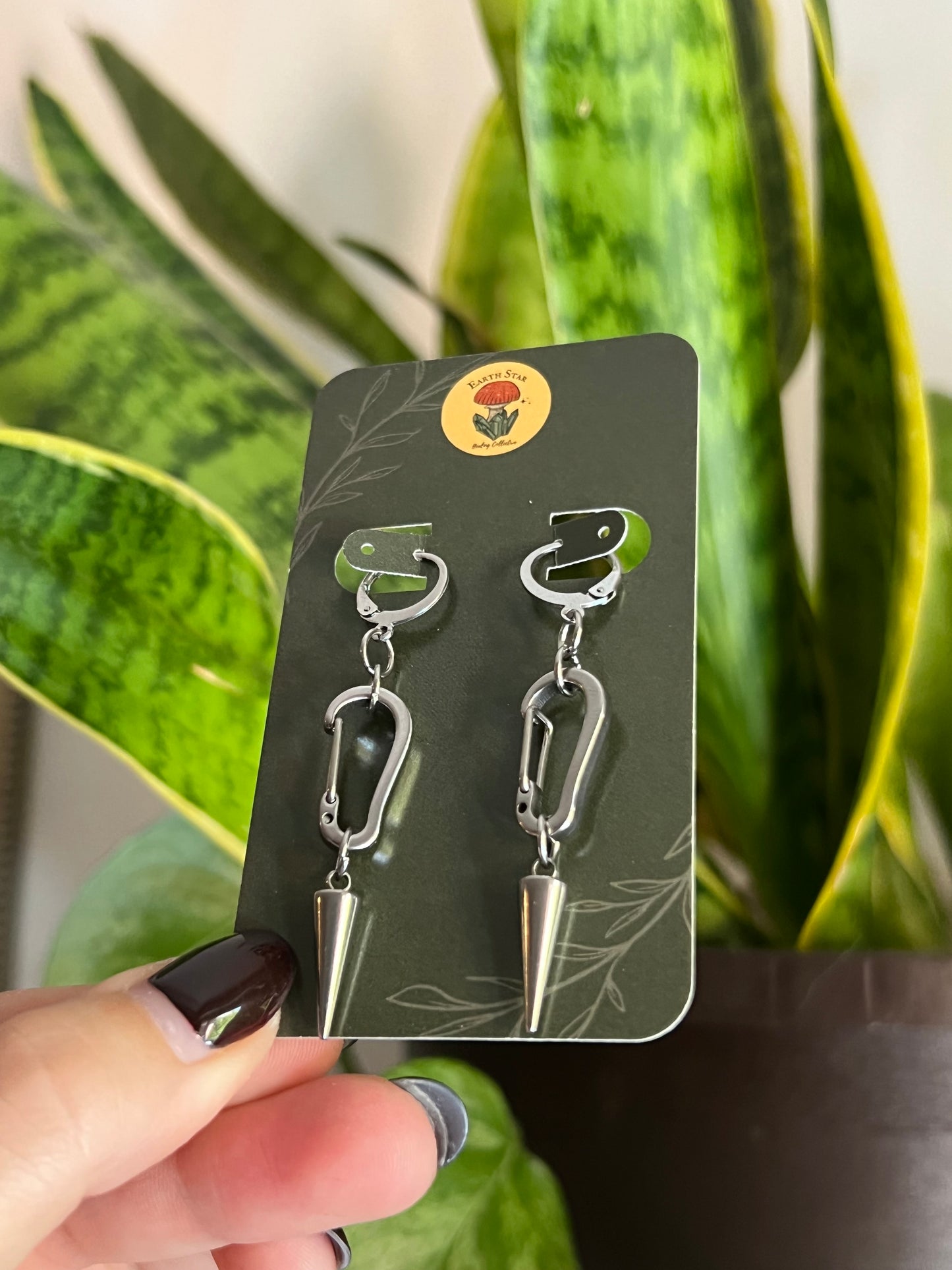 Carabiner Silver Spike Earrings