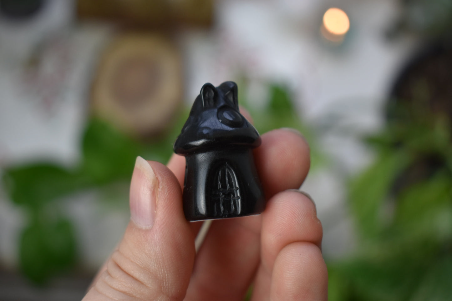 Black Obsidian Mushroom Fairy House