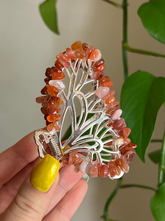 Carnelian Fairy Claw Clip - Silver