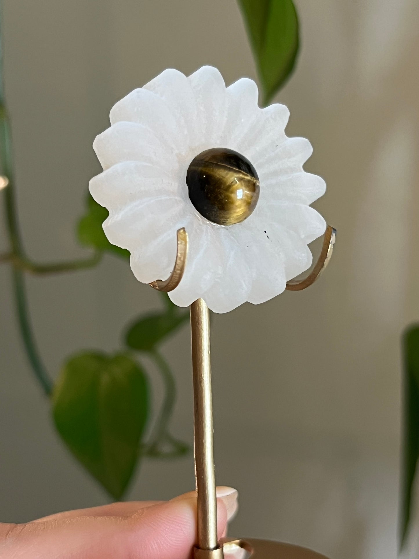 Selenite Satin Spar & Tigers Eye Flower Stand