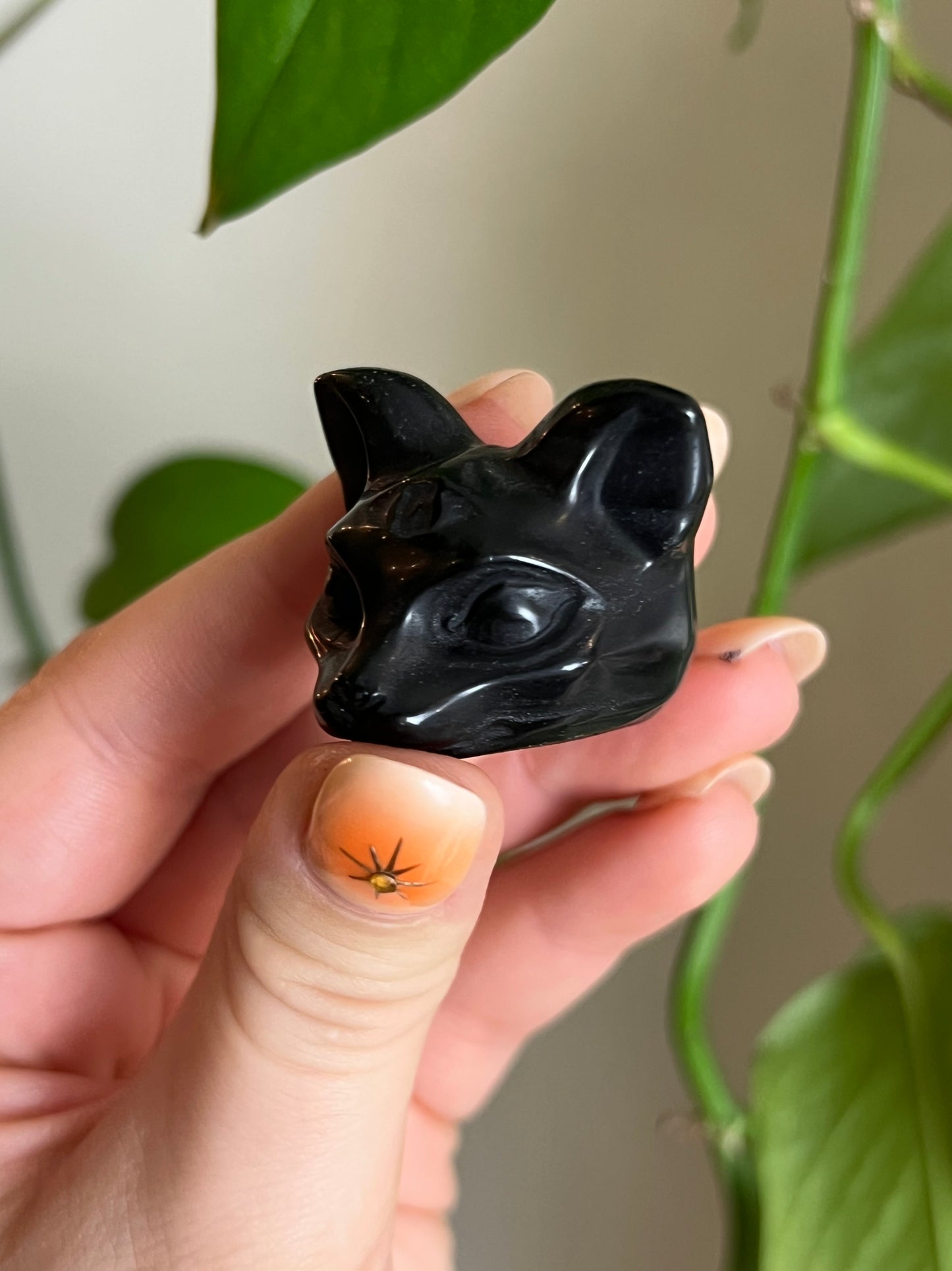 Black Obsidian Cat Head