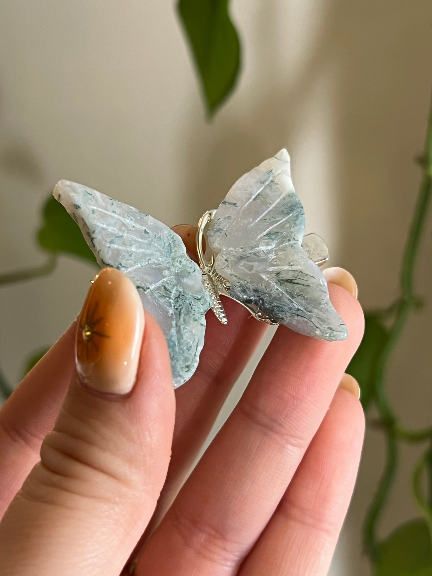 Moss Agate Butterfly Hair Clip