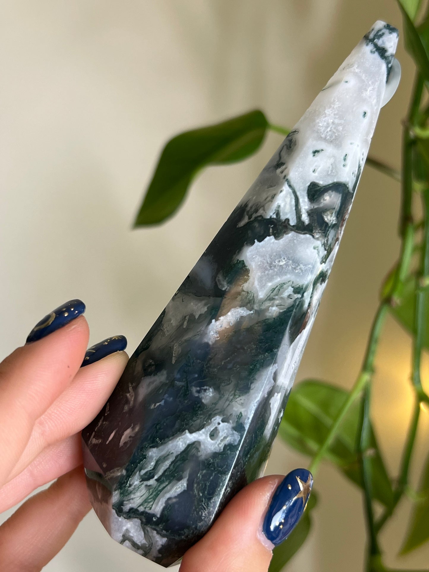 Moss Agate Faceted Tower - U