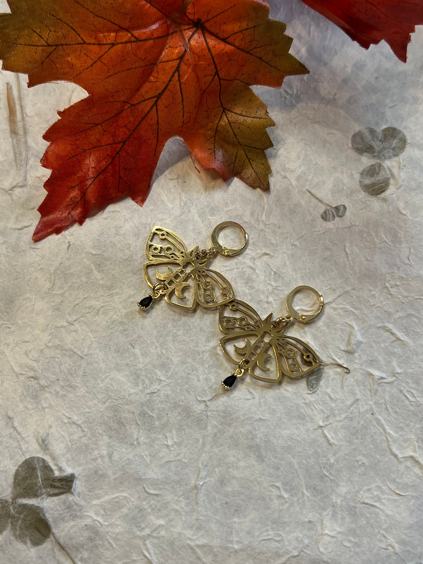 Black Onyx Moth Earrings