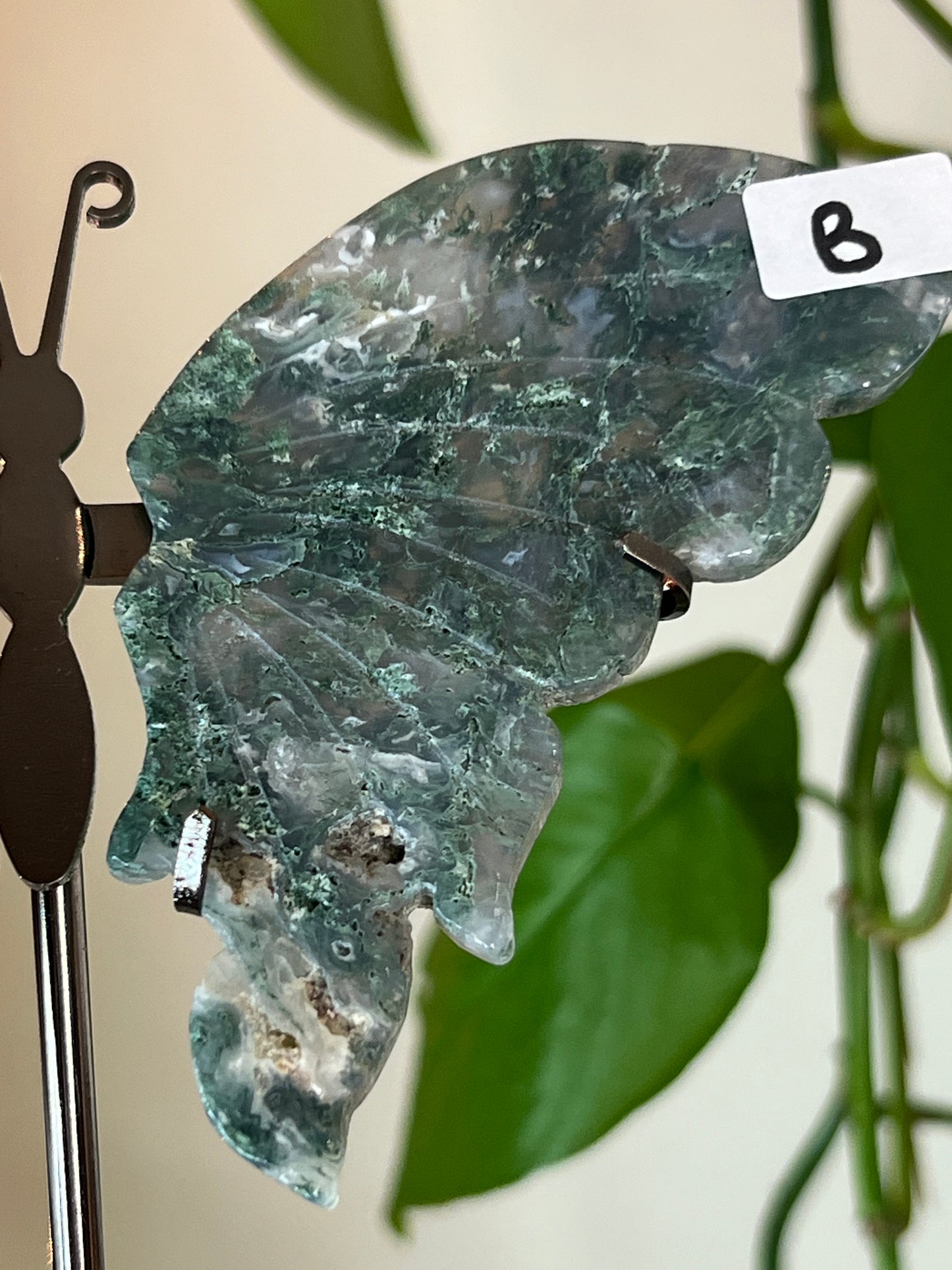 Moss Agate Butterfly Stand - B