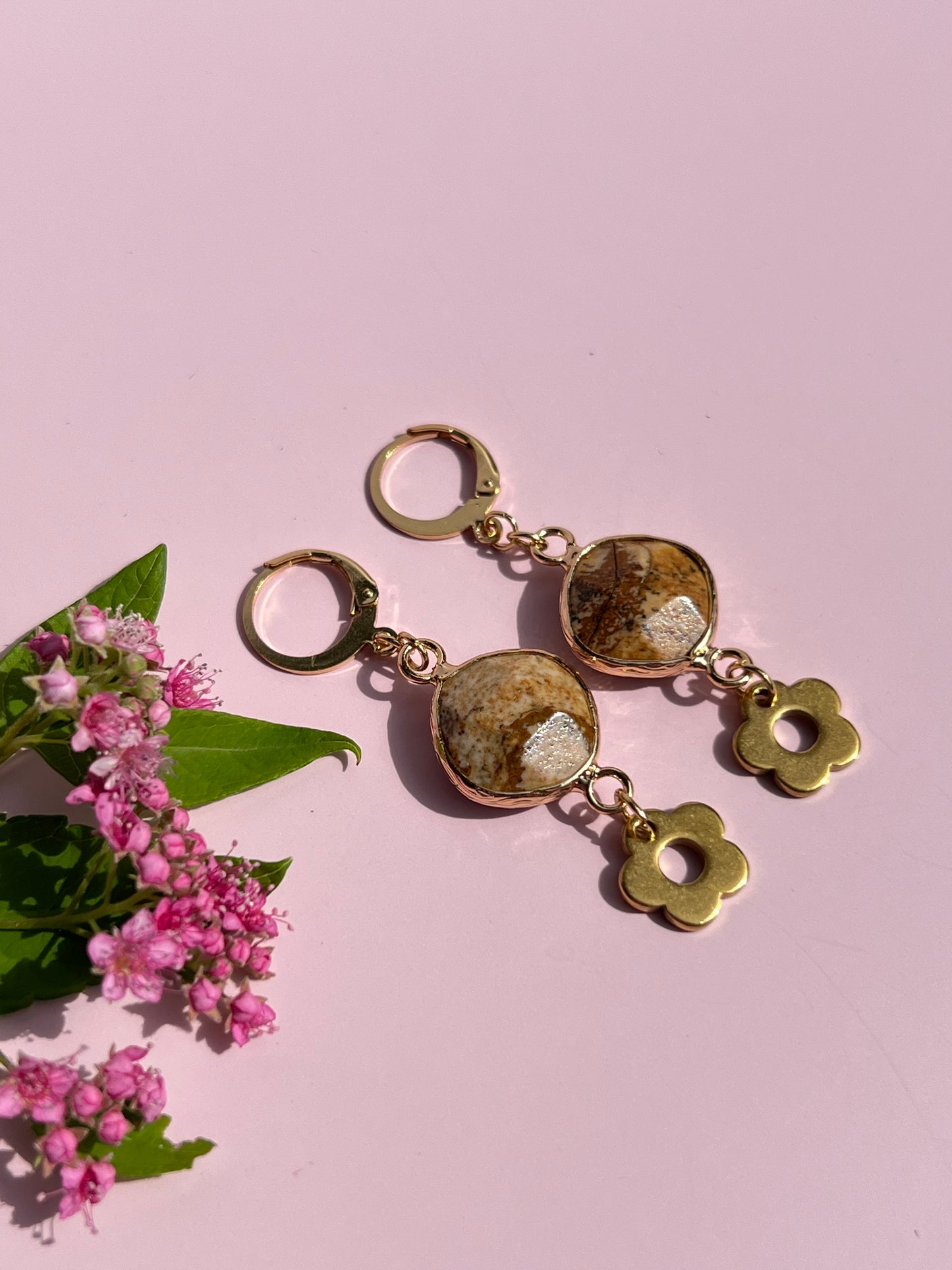 Picture Jasper Flower Power Gold Huggies 🌼