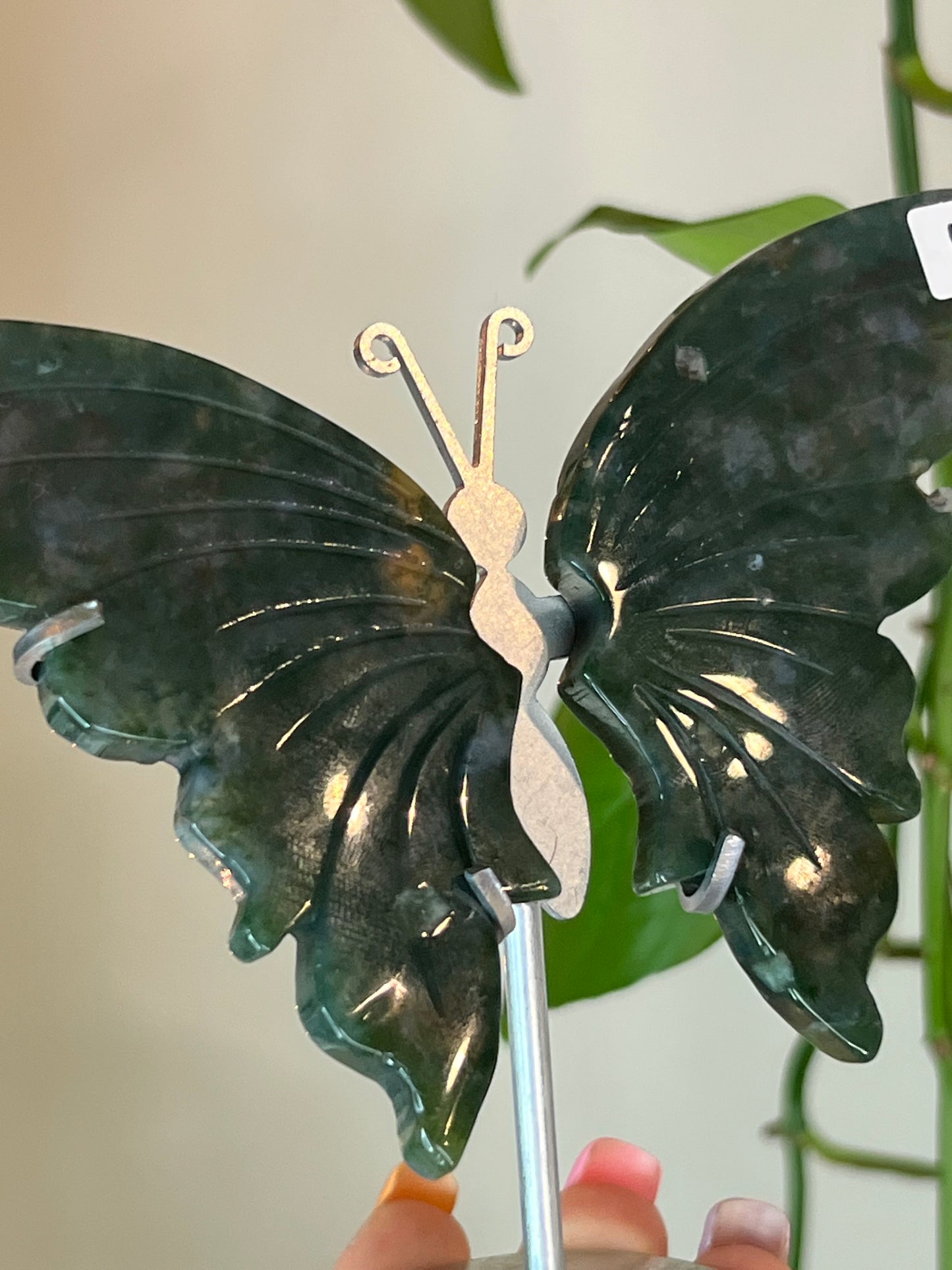 Moss Agate Butterfly Stand - H