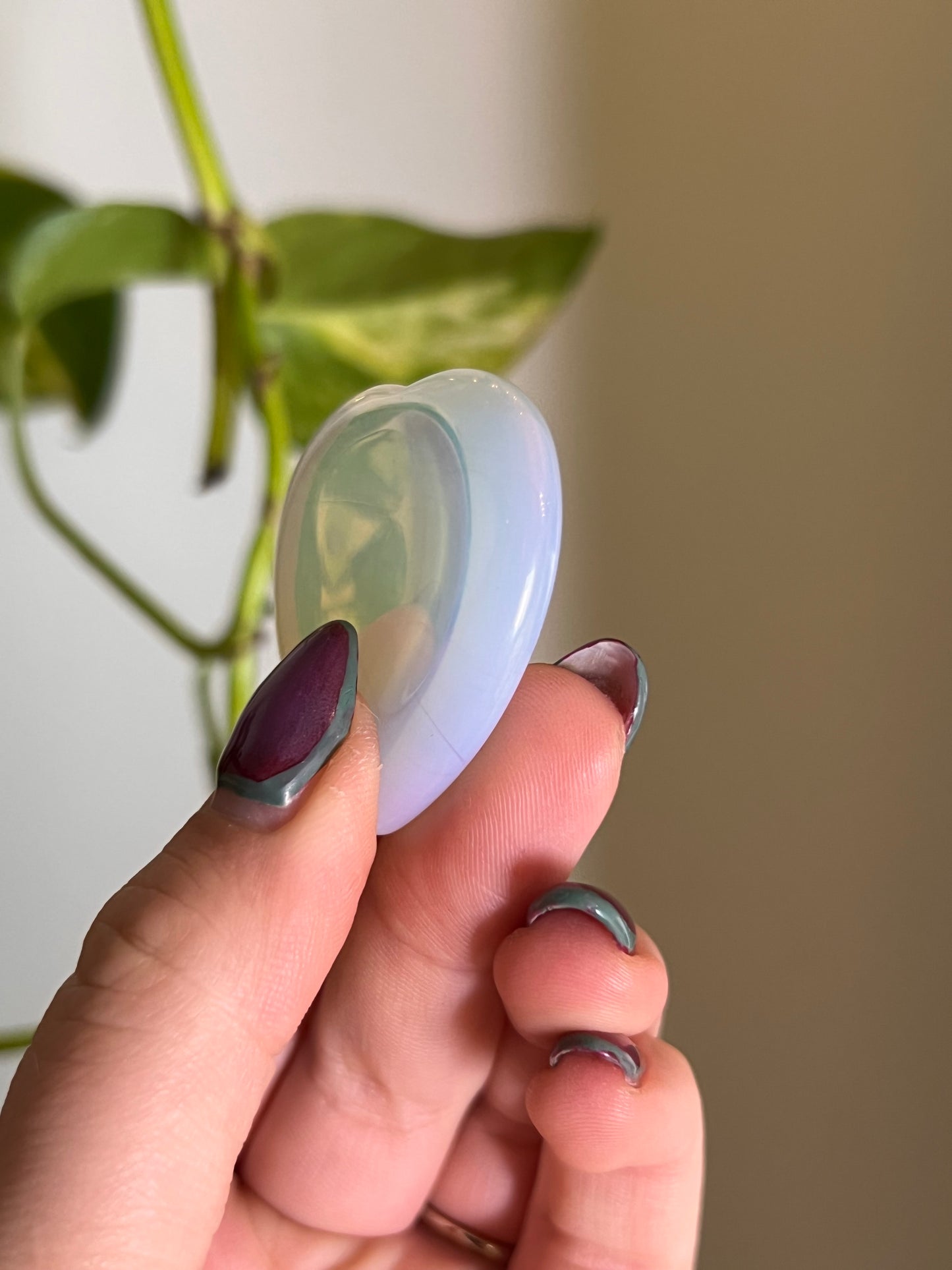 Opalite Glass Heart Worry Stone