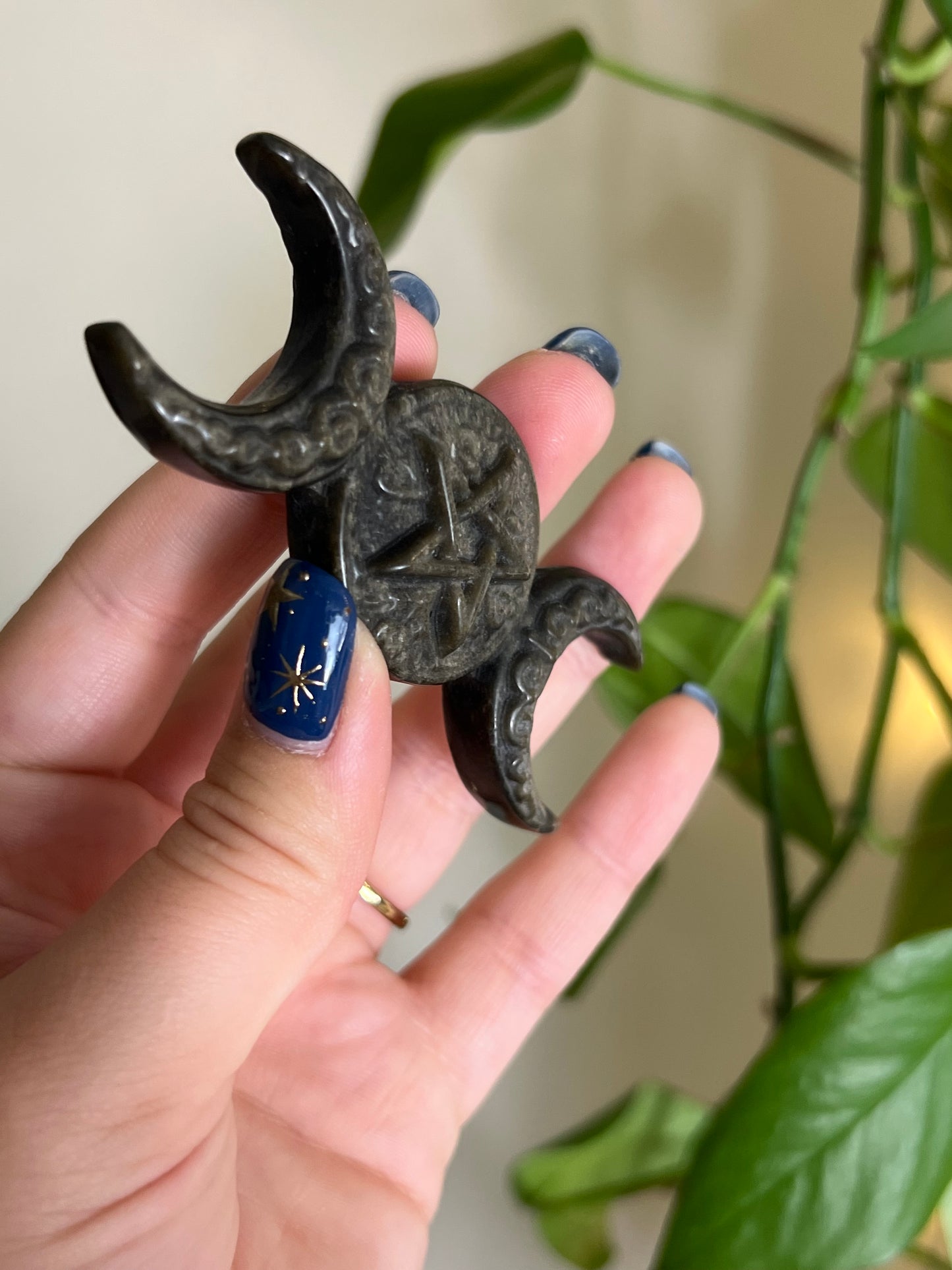 Gold Sheen Obsidian Triple Moon Goddess