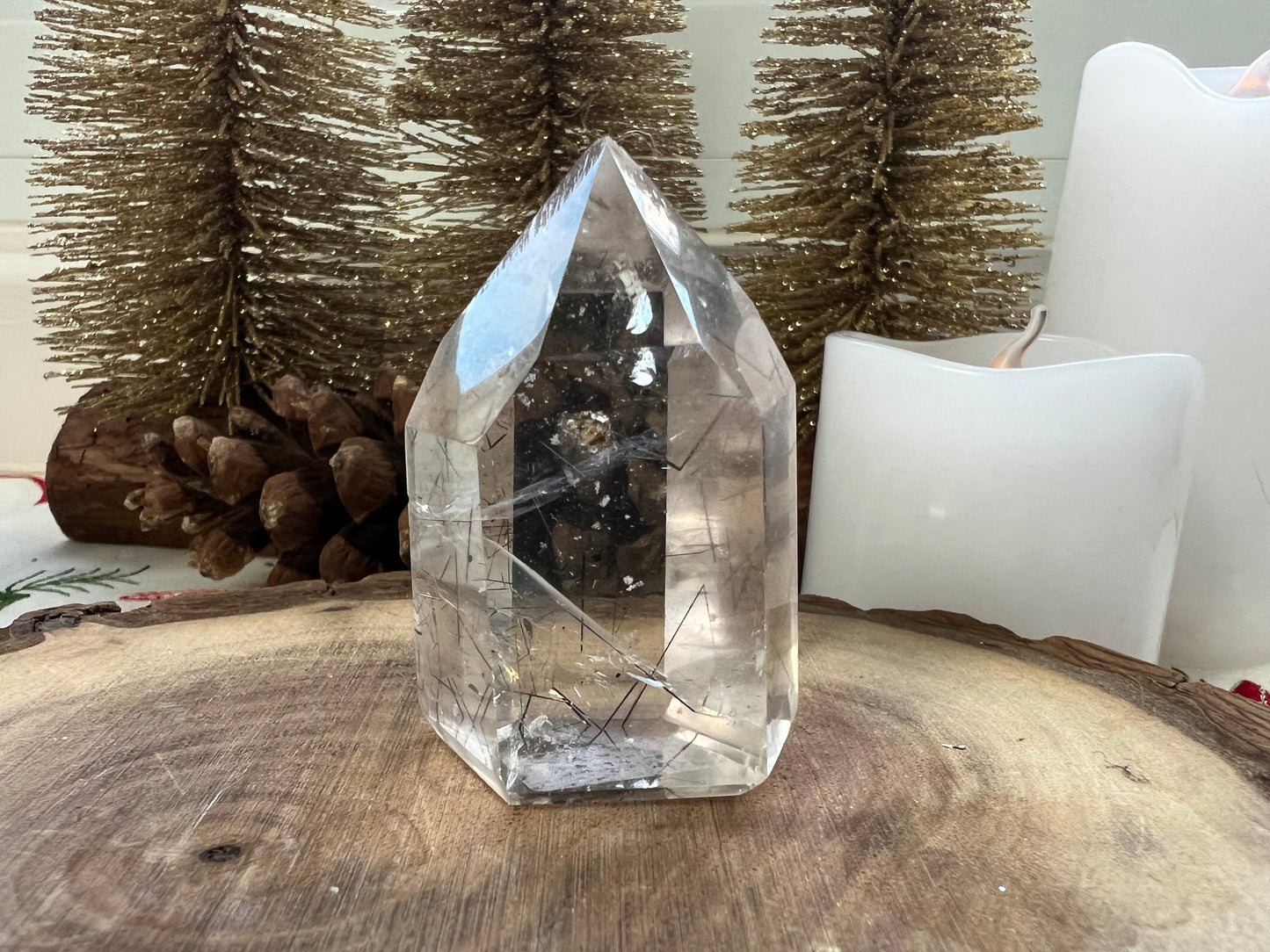 Black Rutilated Quartz w Garden Quartz Inclusions Tower
