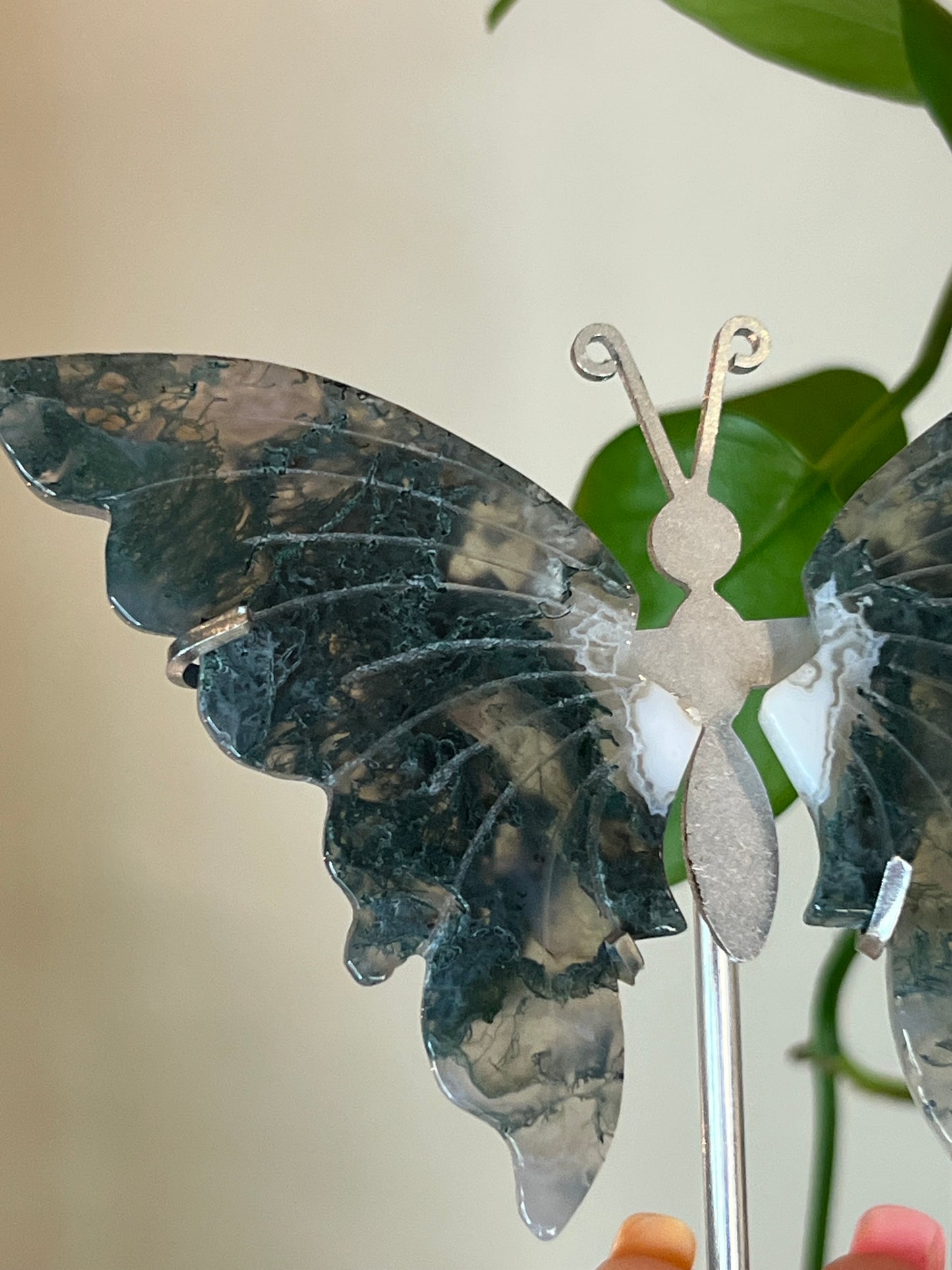 Moss Agate Butterfly Stand - S