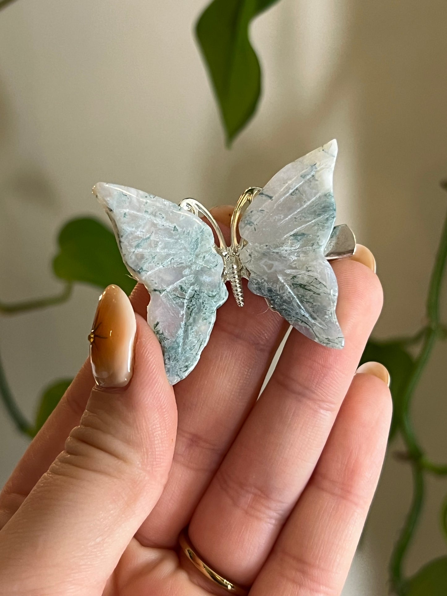 Moss Agate Butterfly Hair Clip