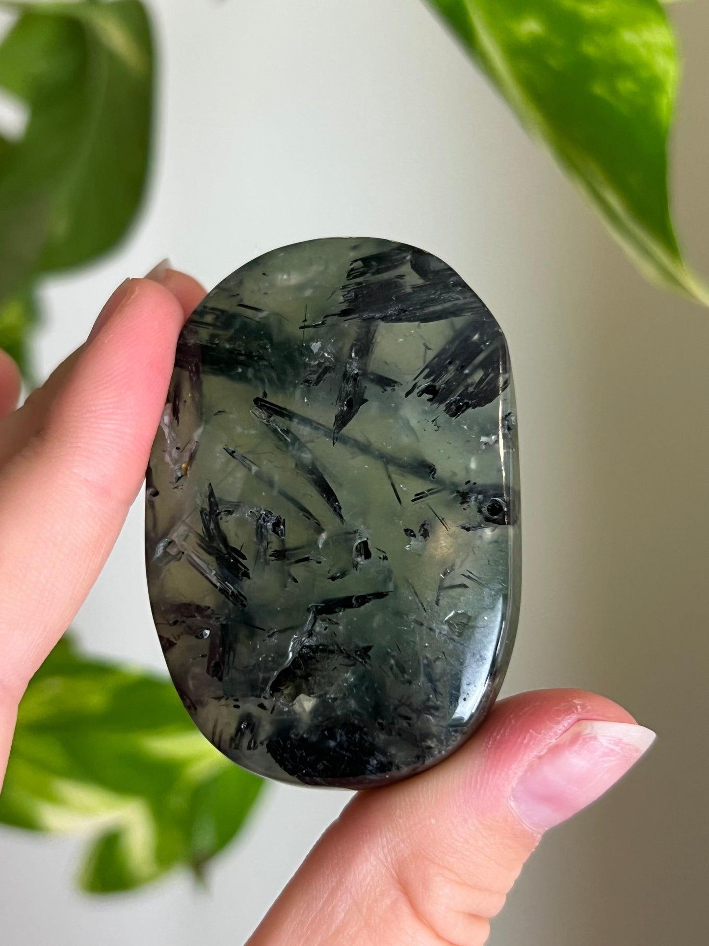 Prehnite with Epidote Palm Stone - C