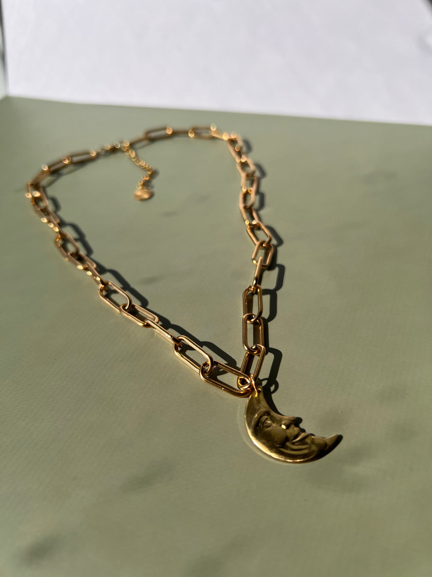 Gold Moon Paperclip Necklace