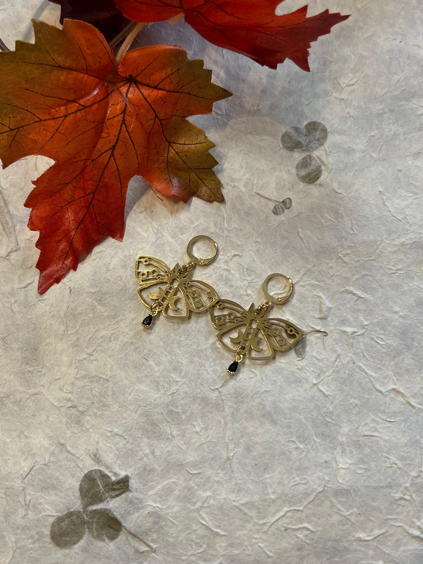Black Onyx Moth Earrings