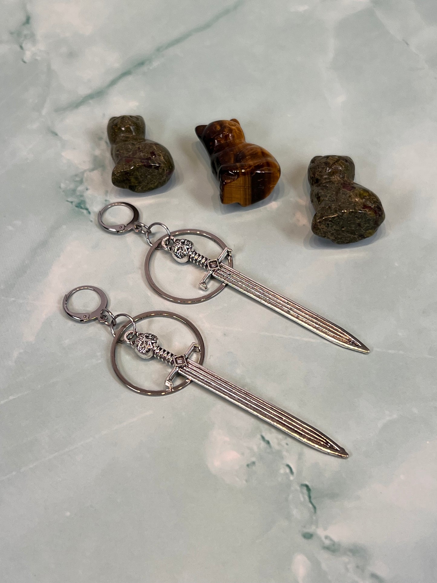 Silver Cat Sword Hoop Earrings