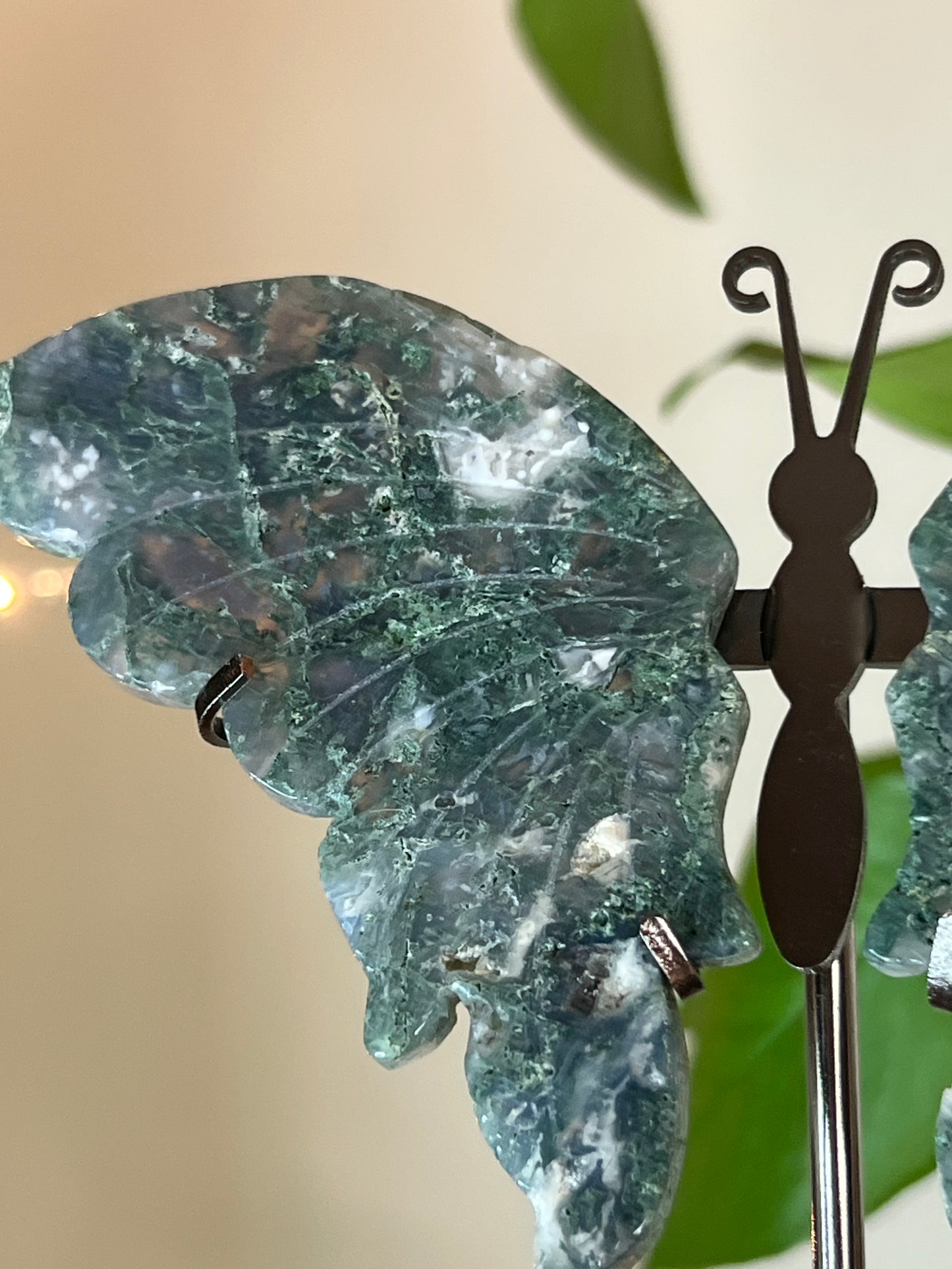 Moss Agate Butterfly Stand - B