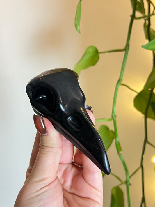 Black Obsidian Raven Skull