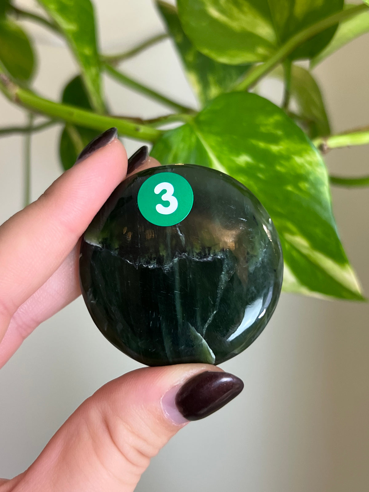 Moody Nephrite Jade Flat Stone - 3