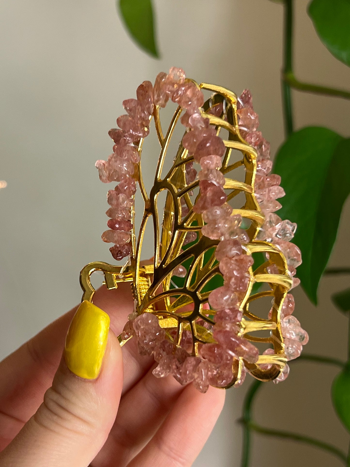 Strawberry Quartz Fairy Claw Clip - Gold