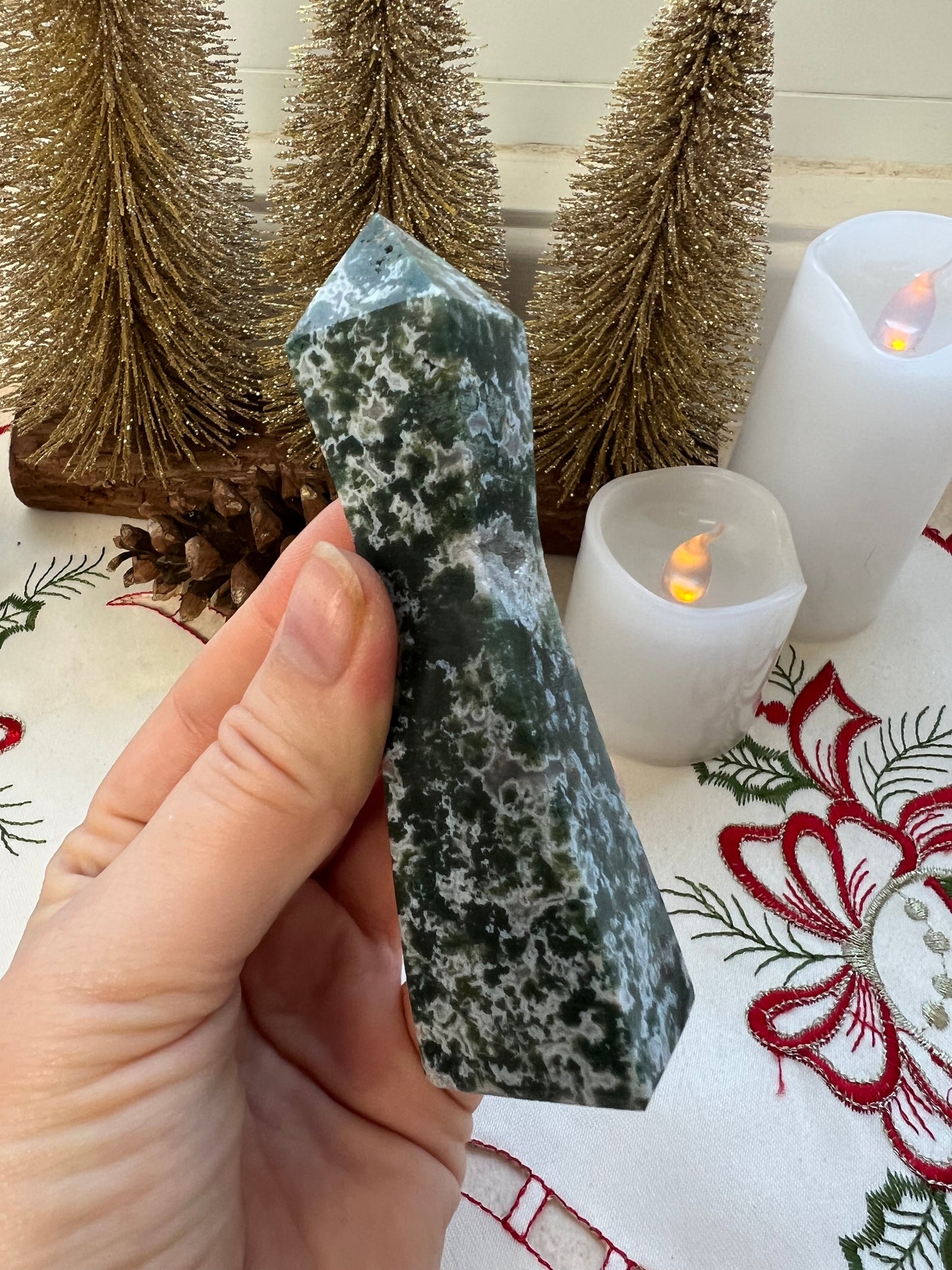 Druzy Moss Agate Tower