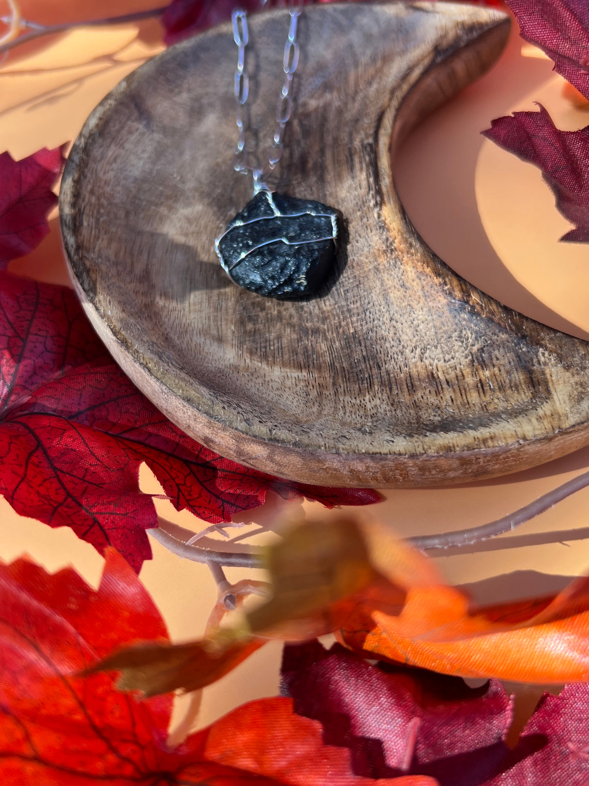 Tektite Meteorite Wrapped Silver Necklace🌠