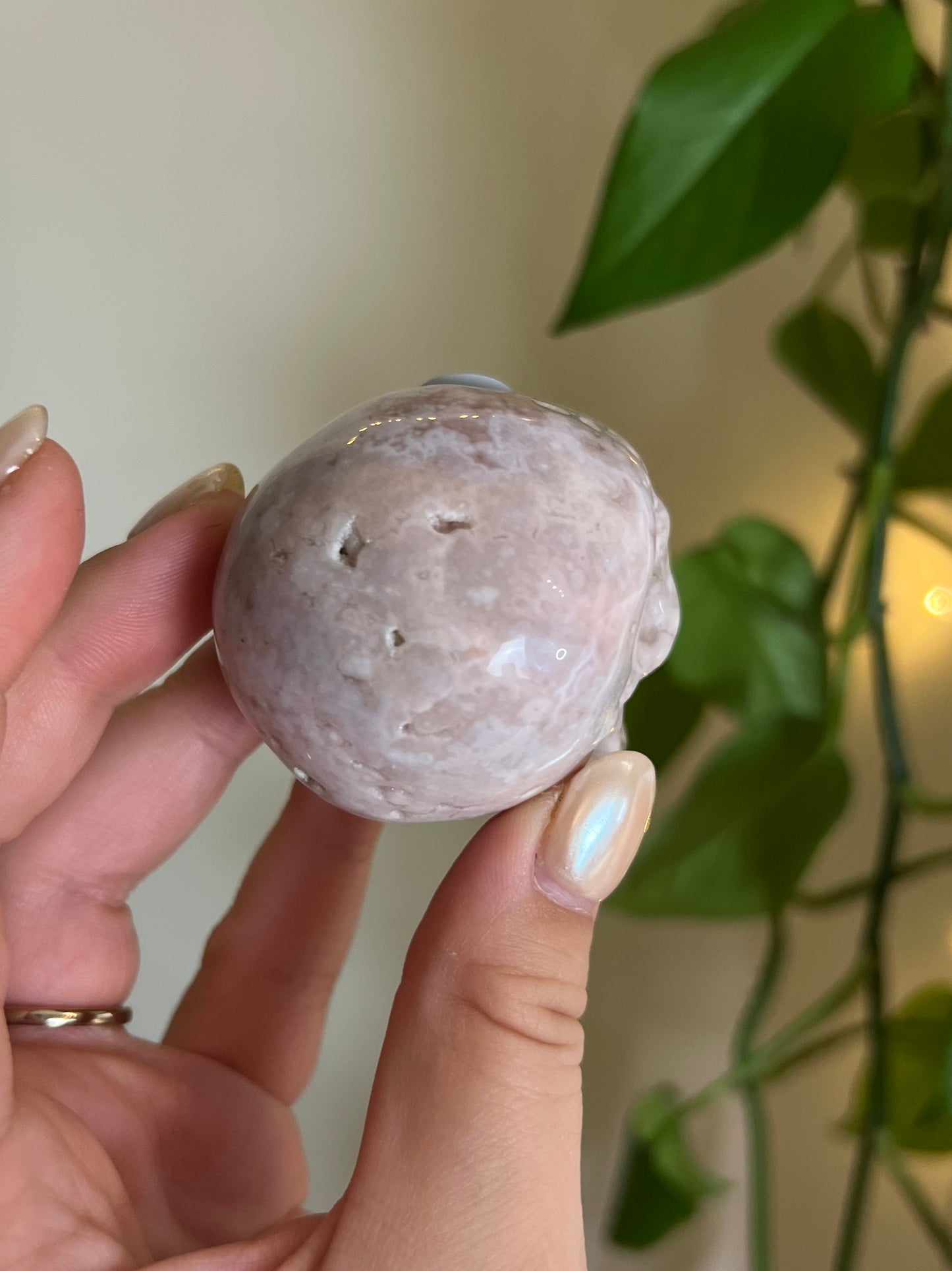 *Imperfect* Pink Amethyst x Flower Agate Skull - A